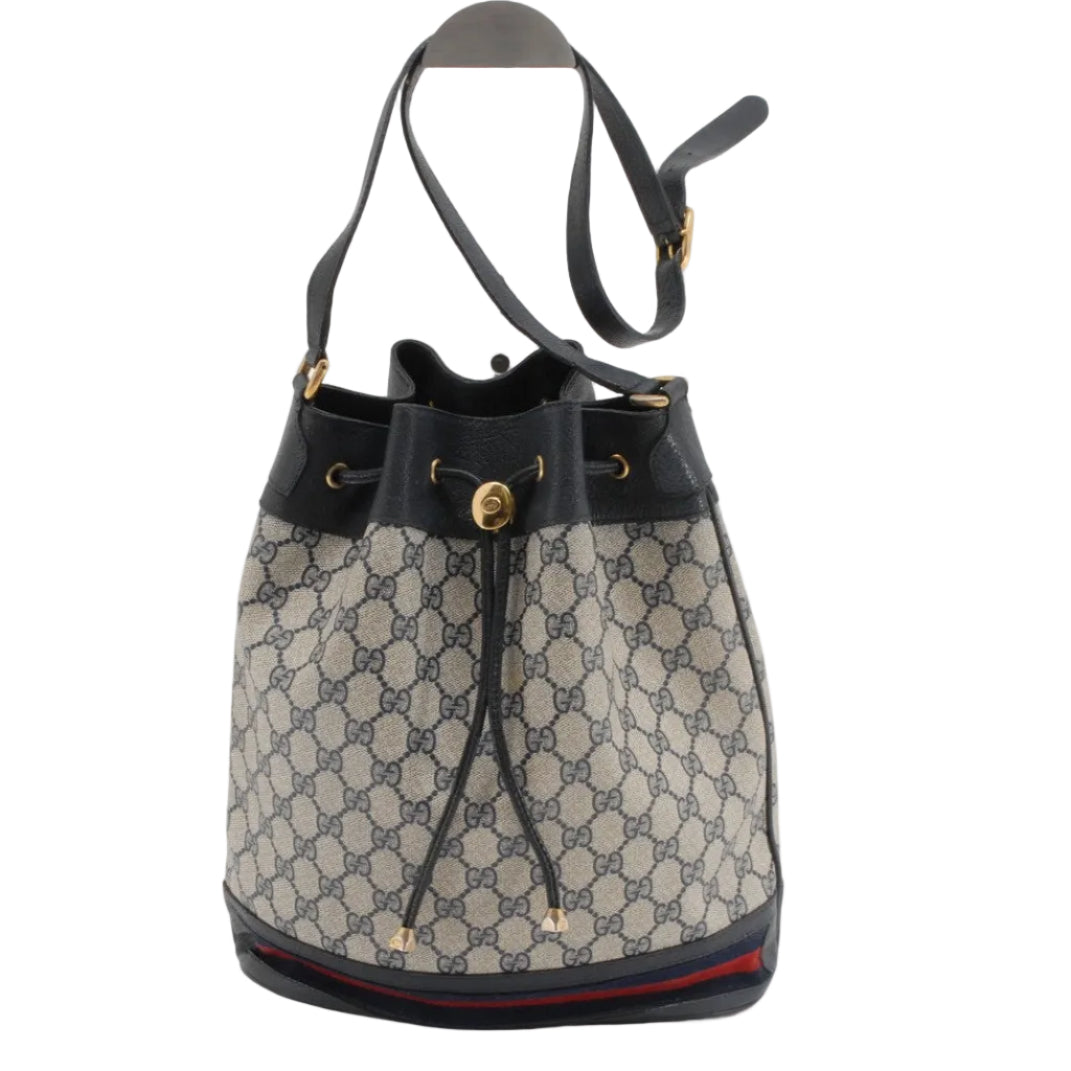 Gucci Vintage GG Sherry Line Drawstring Shoulder Bag - Navy, PVC Leather