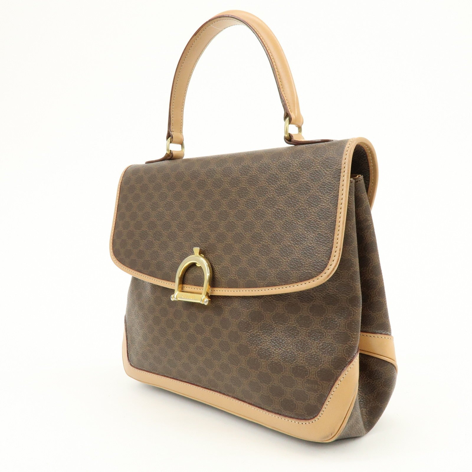 Celine Macadam Hand Bag - Brown Beige, PVC Leather