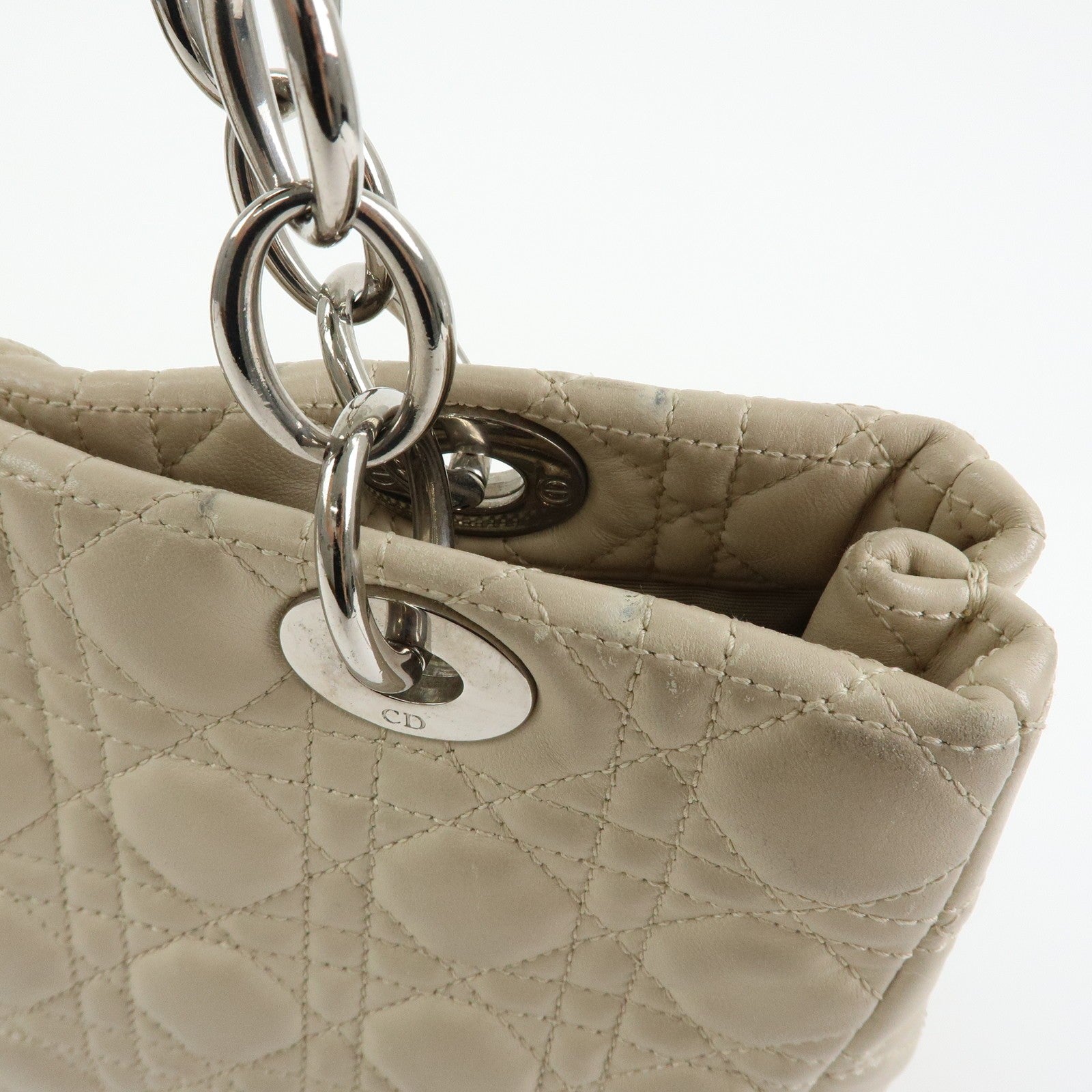 Christian Dior Lady Dior Hand Bag - Ivory, Lamb Skin