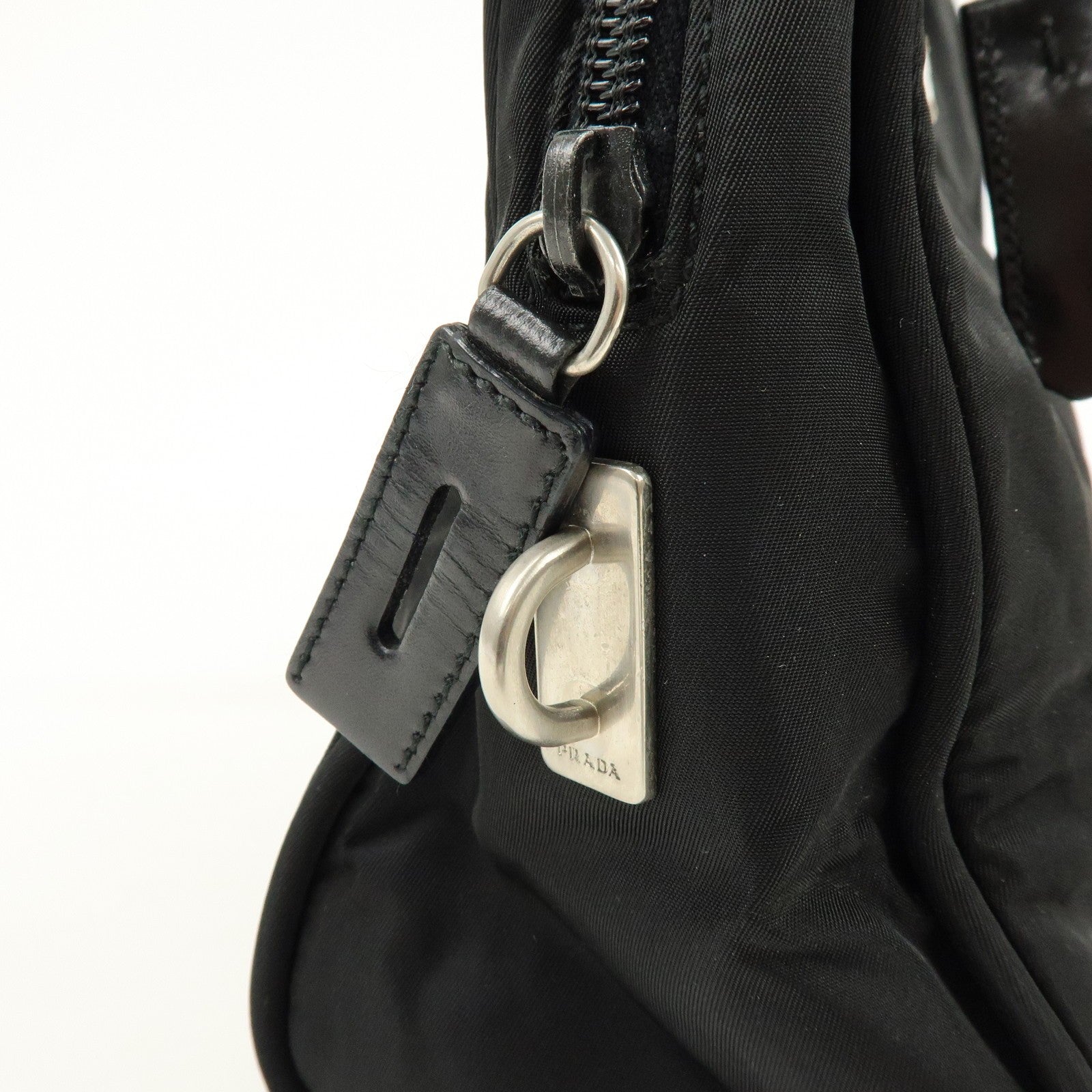 Prada Triangle Logo Hand Bag - Black, Nylon and Leather