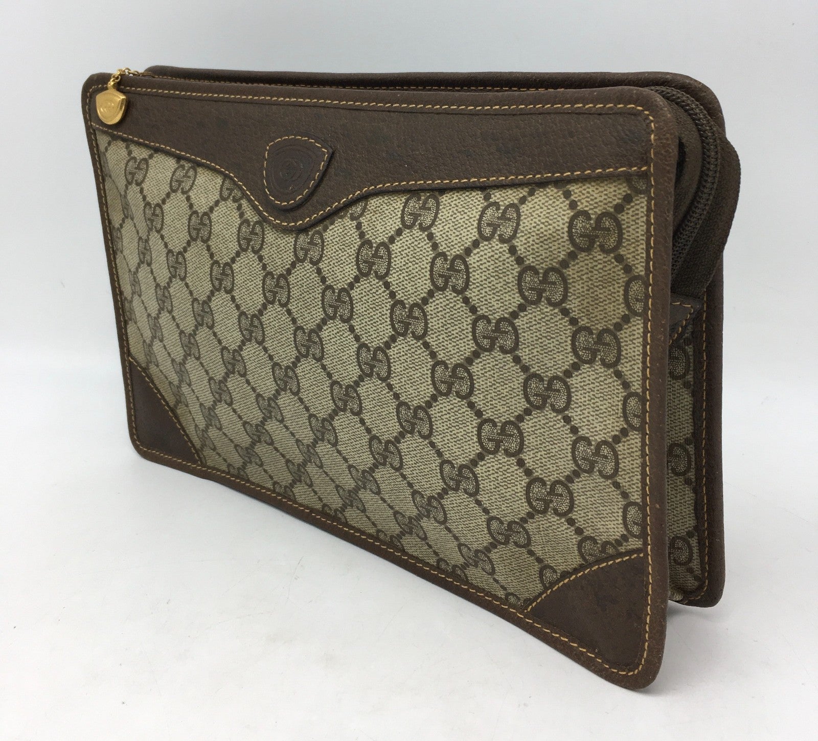 Gucci GG Supreme Monogram Clutch Bag - Beige/Brown, PVC Leather