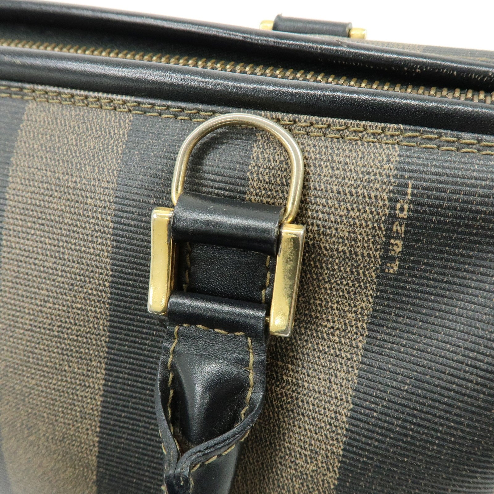 Fendi Pequin Boston Hand Bag - Black, Brown, PVC, Leather