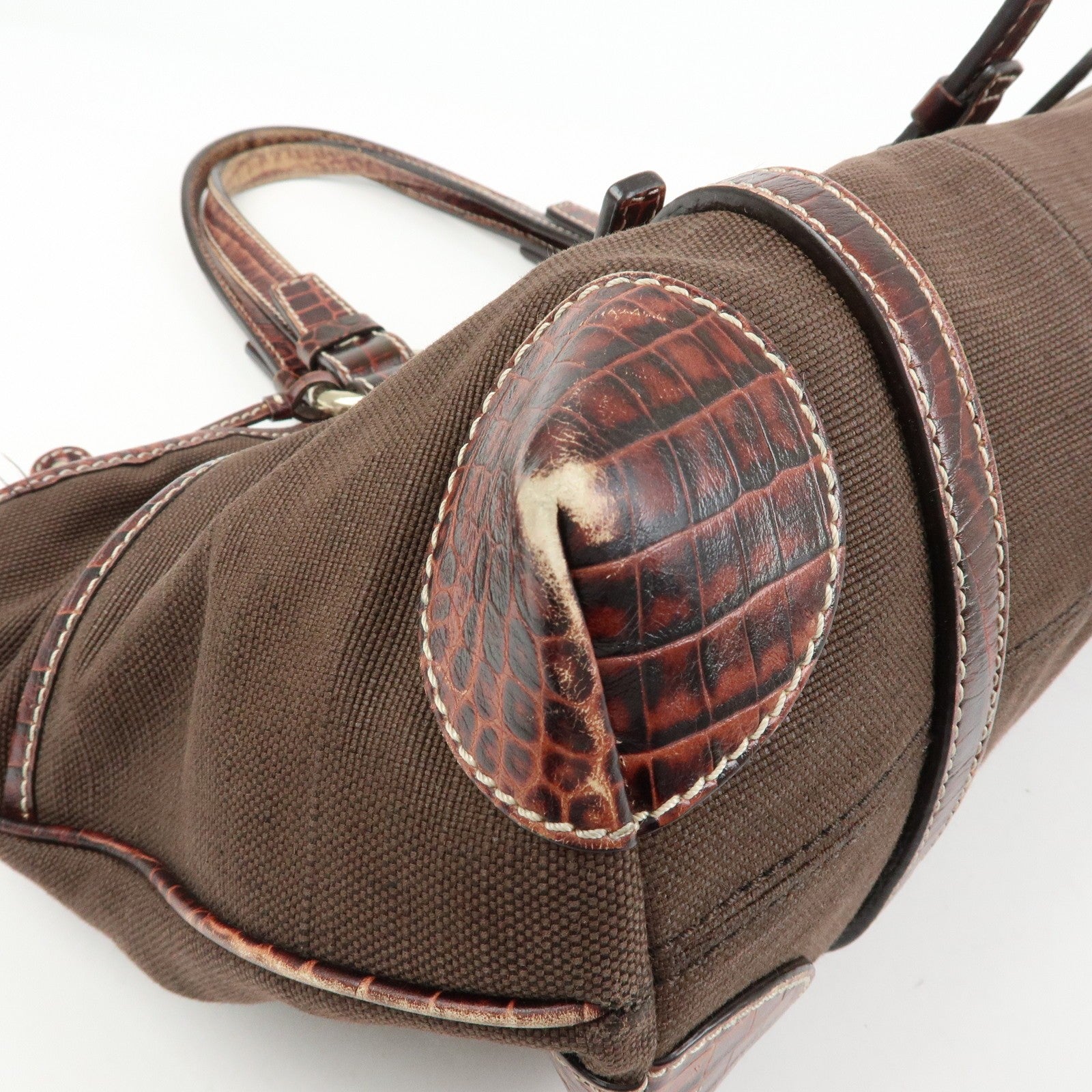 Celine Logo Canvas Tote Bag - Brown, Embossed Leather