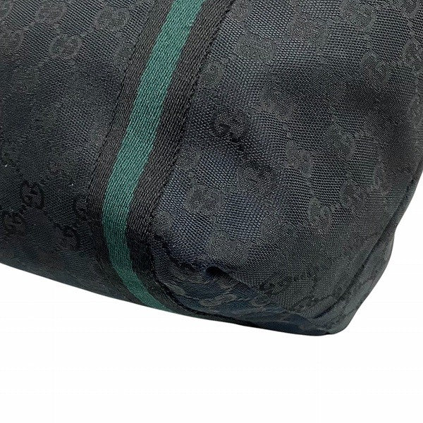 Gucci Shelly 137396 Tote Bag - Black x Green, GG canvas x leather