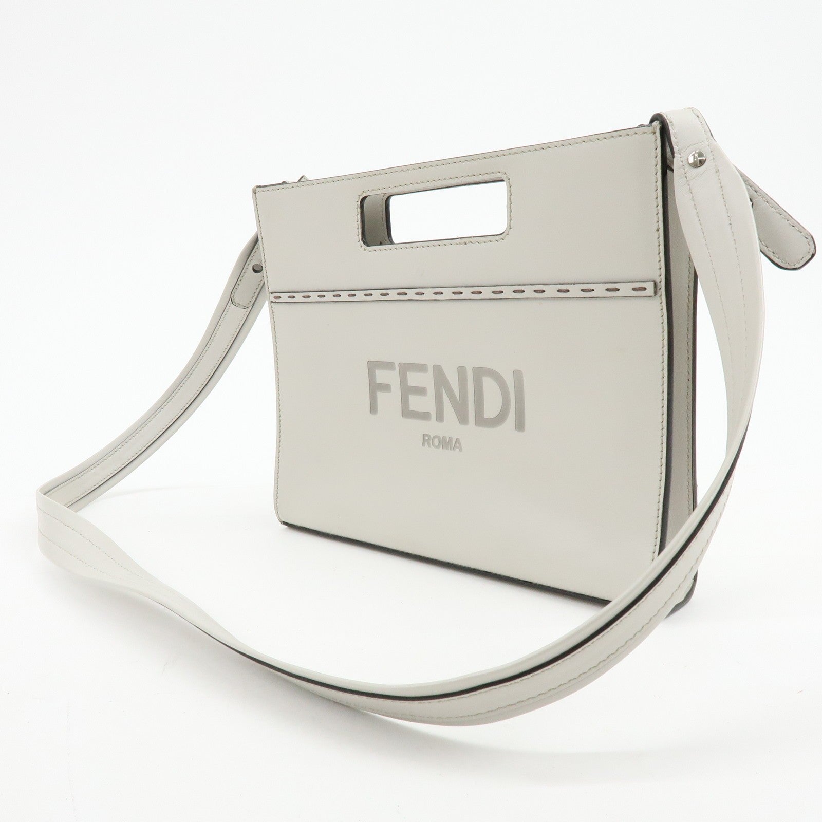 Fendi Logo Shoulder Bag - Light Grey, Leather