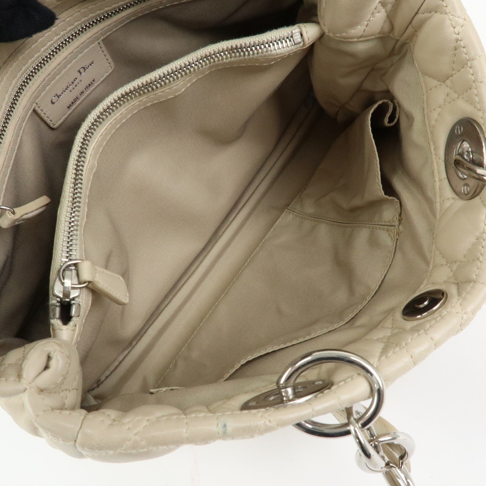 Christian Dior Lady Dior Hand Bag - Ivory, Lamb Skin