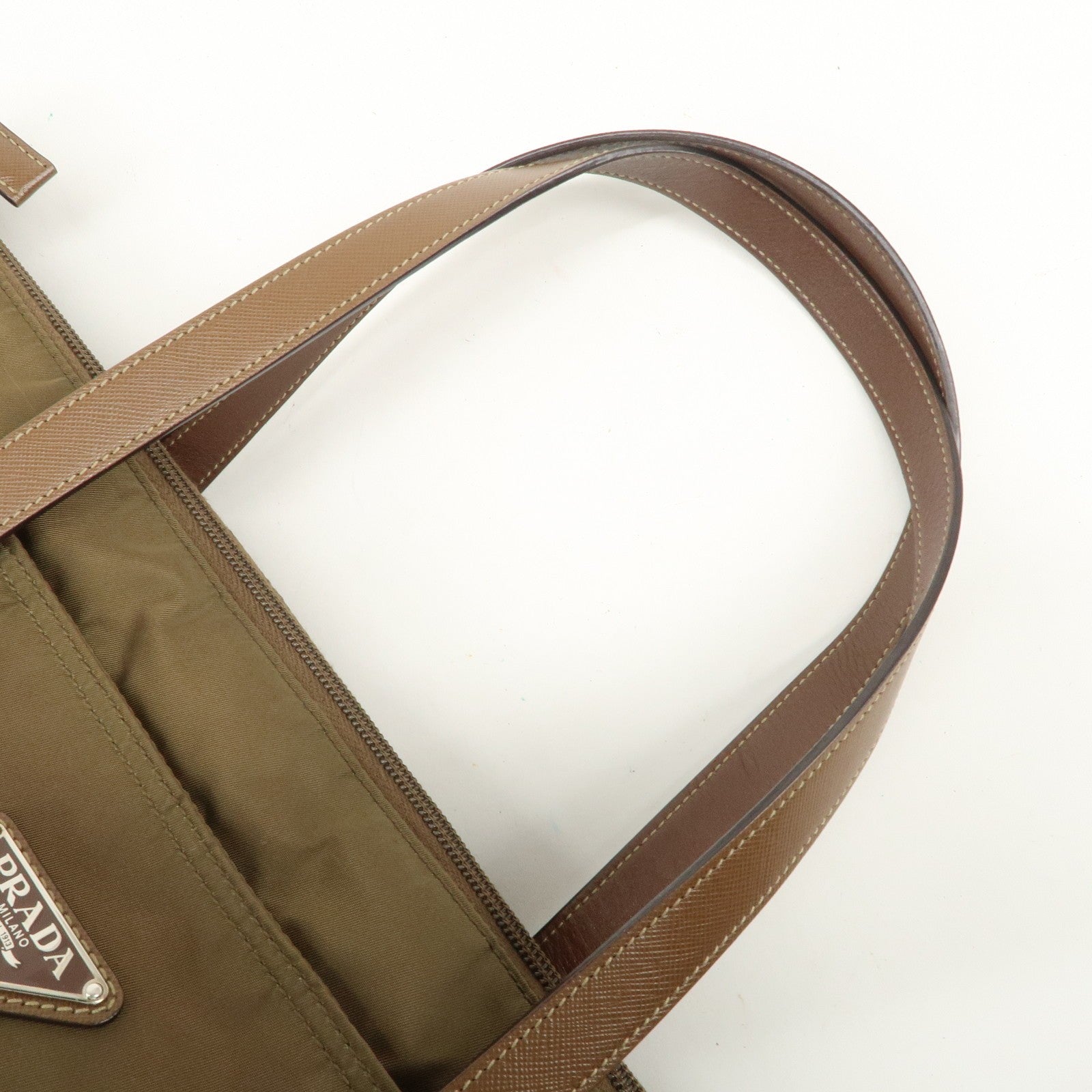 Prada Triangle Logo Tote Bag - Brown, Nylon and Saffiano Leather