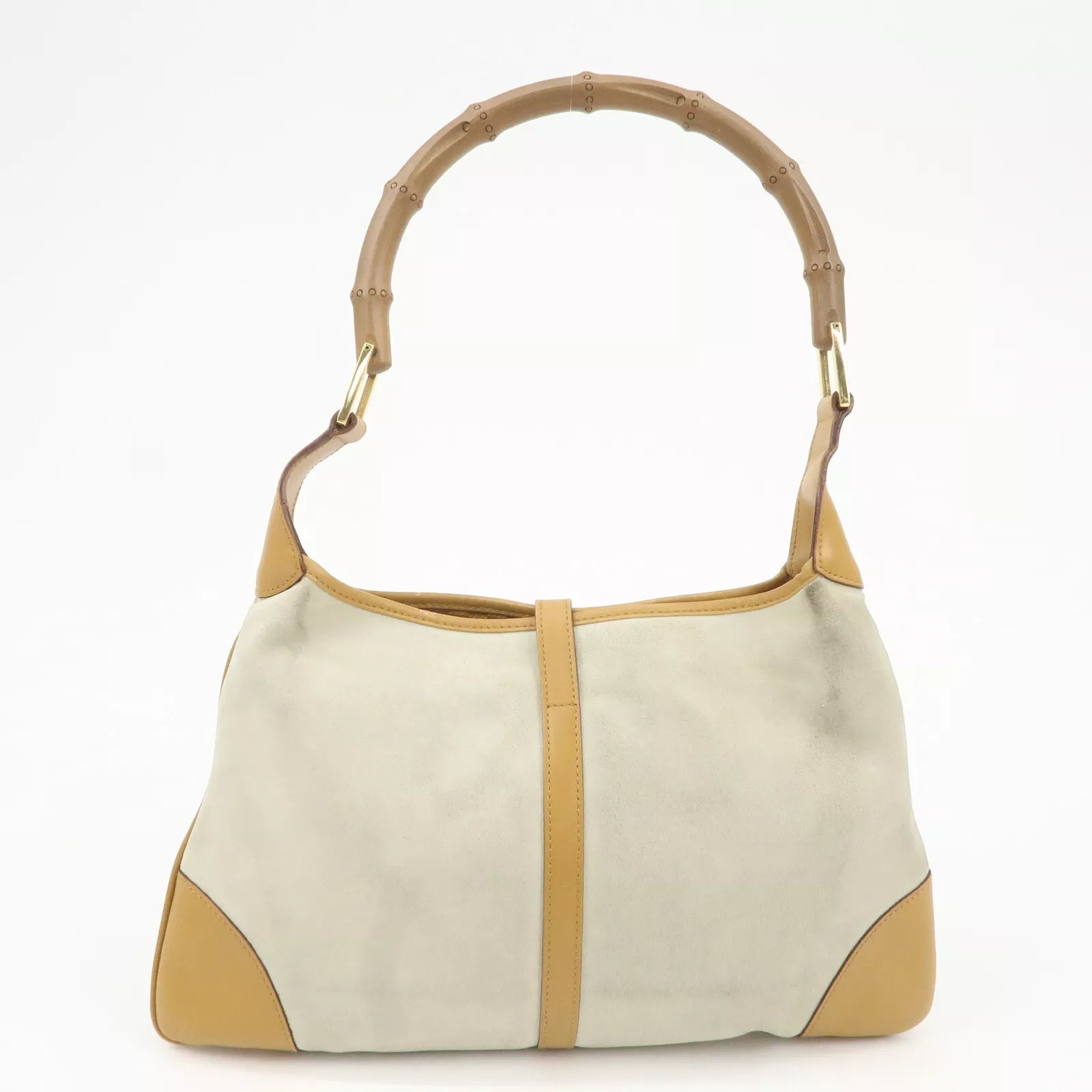 GUCCI Bamboo Suede Leather Shoulder Bag - Gray/Brown, Suede/Leather