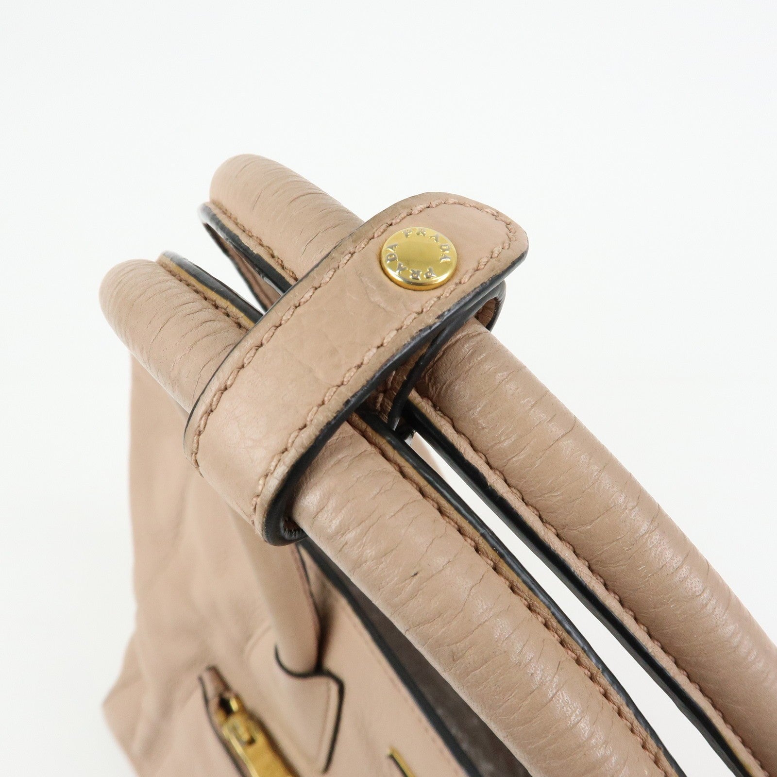 Prada Triangle Logo Tote Bag - Pink Beige, Leather