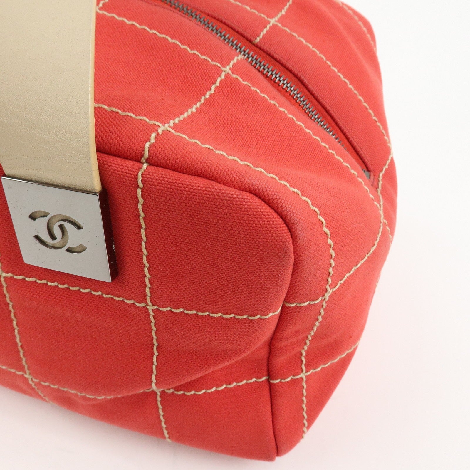 Chanel Chocolate Bar COCO Mark Hand Bag - Red, Canvas Leather