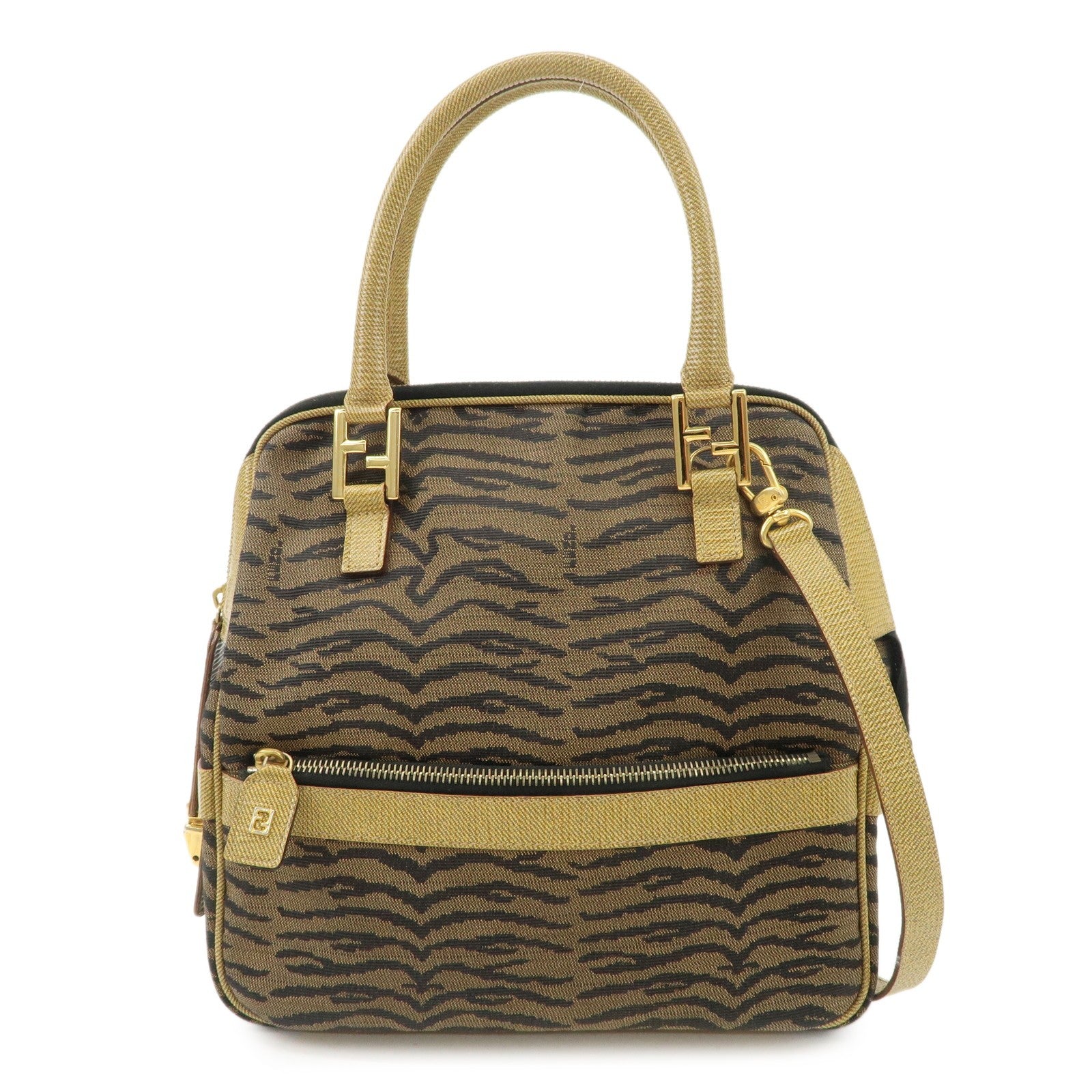 Fendi 2Way Hand Bag - Zebra Print Black Brown, Leather Canvas