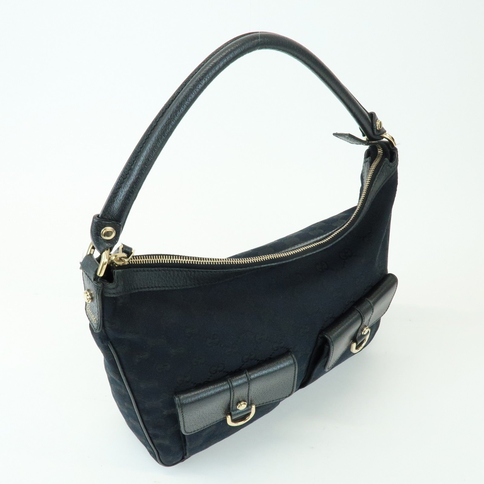 Gucci Shoulder Hand Bag - Black, GG Canvas, Leather