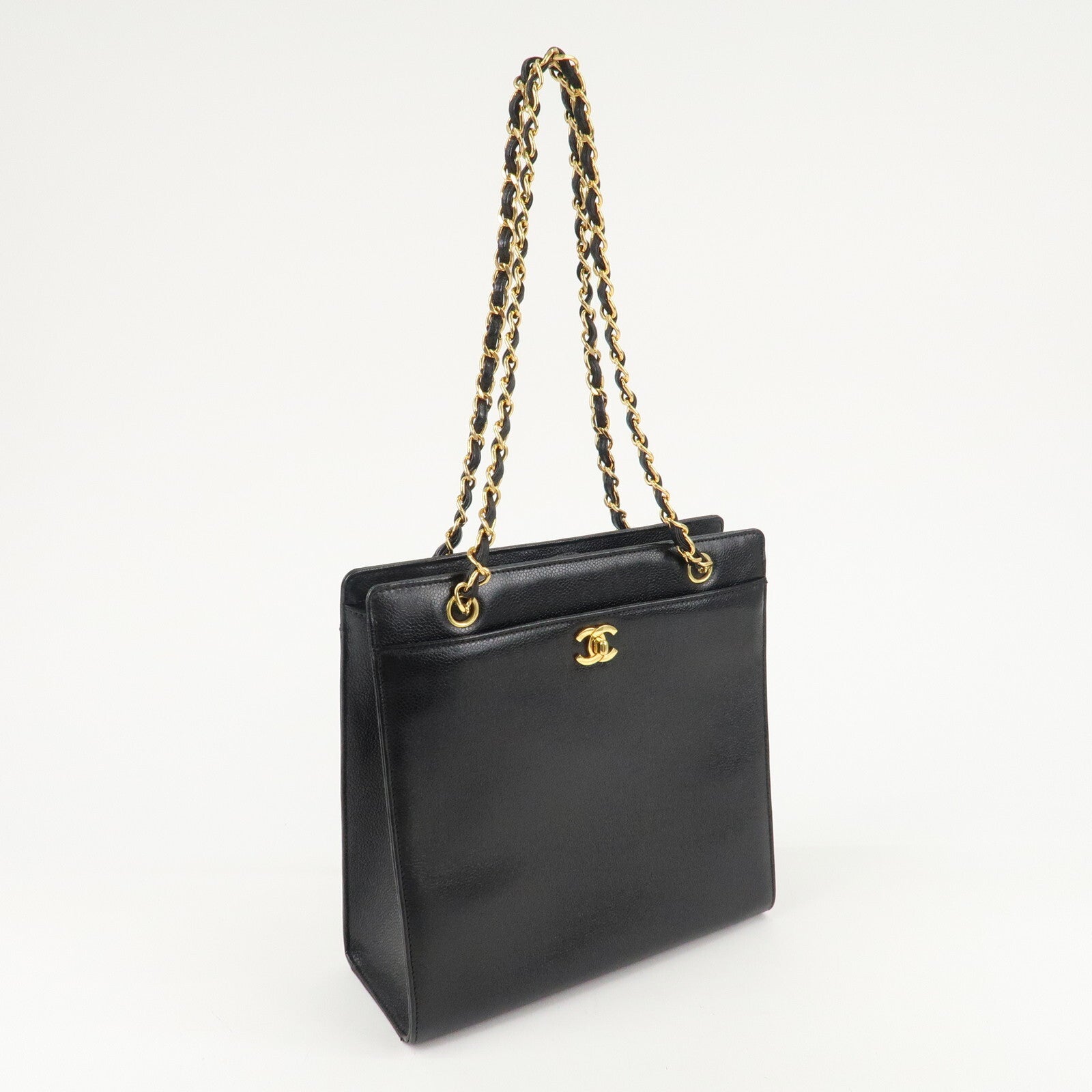 Chanel COCO Mark Caviar Skin Chain Tote Bag - Black/Gold, Caviar Skin