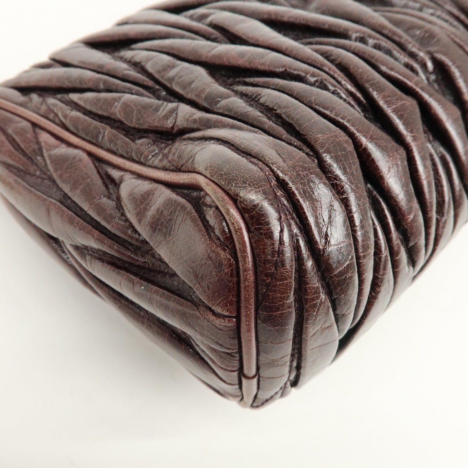 Miu Miu Matelasse Gathered Hand Bag - Brown, Leather