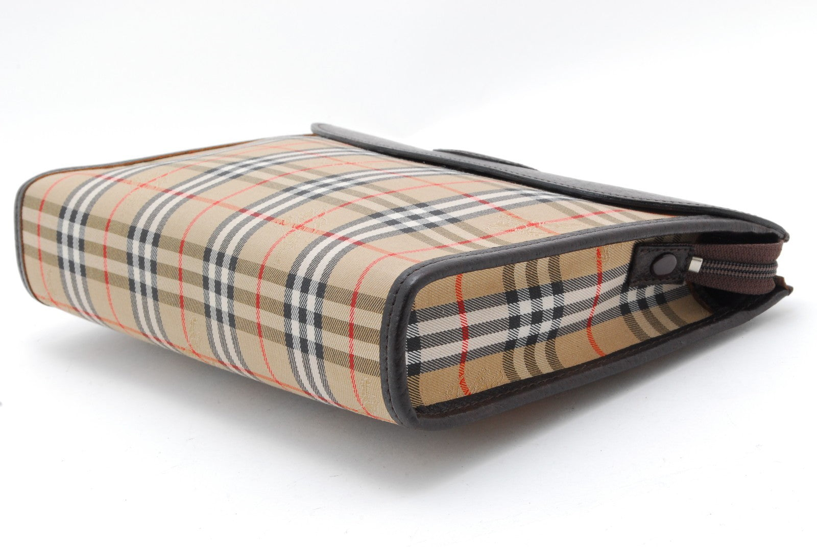 Burberry Nova Check Clutch Pouch Bag - Brown, Leather Fabric