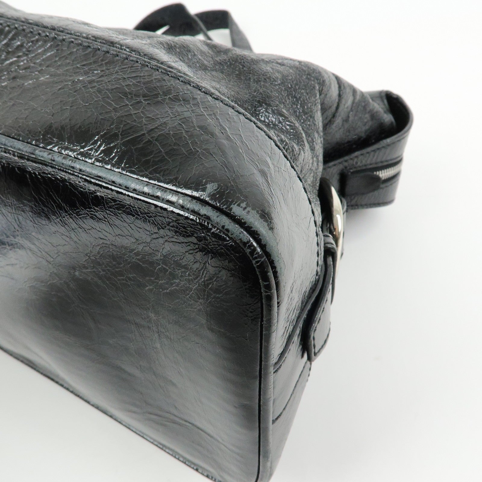 Celine Macadam Stamped Boston Hand Bag - Black, Patent Leather