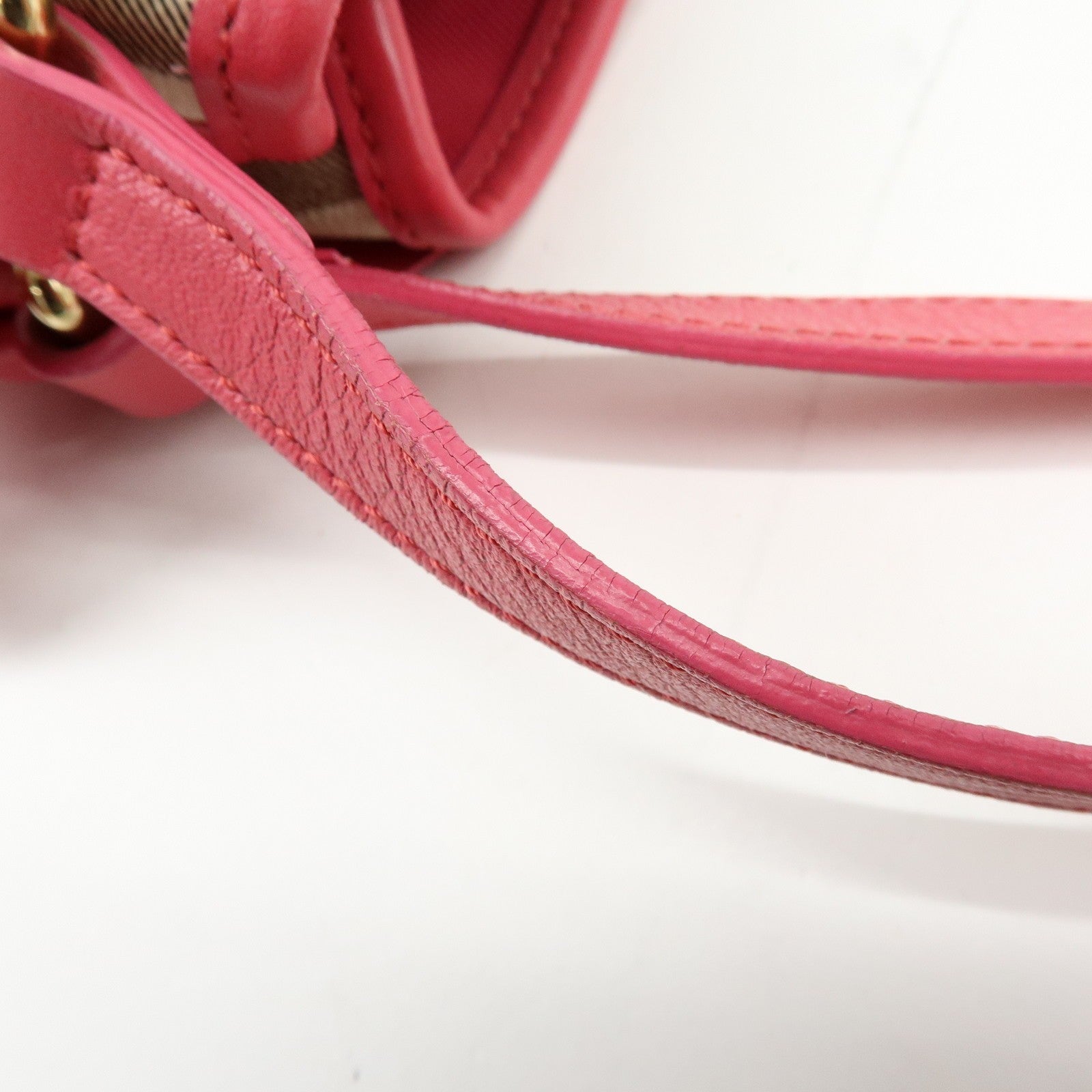 Burberry Side Ribbon Hand Bag - Nova Plaid Brown Pink, PVC Coating Canvas, Leather
