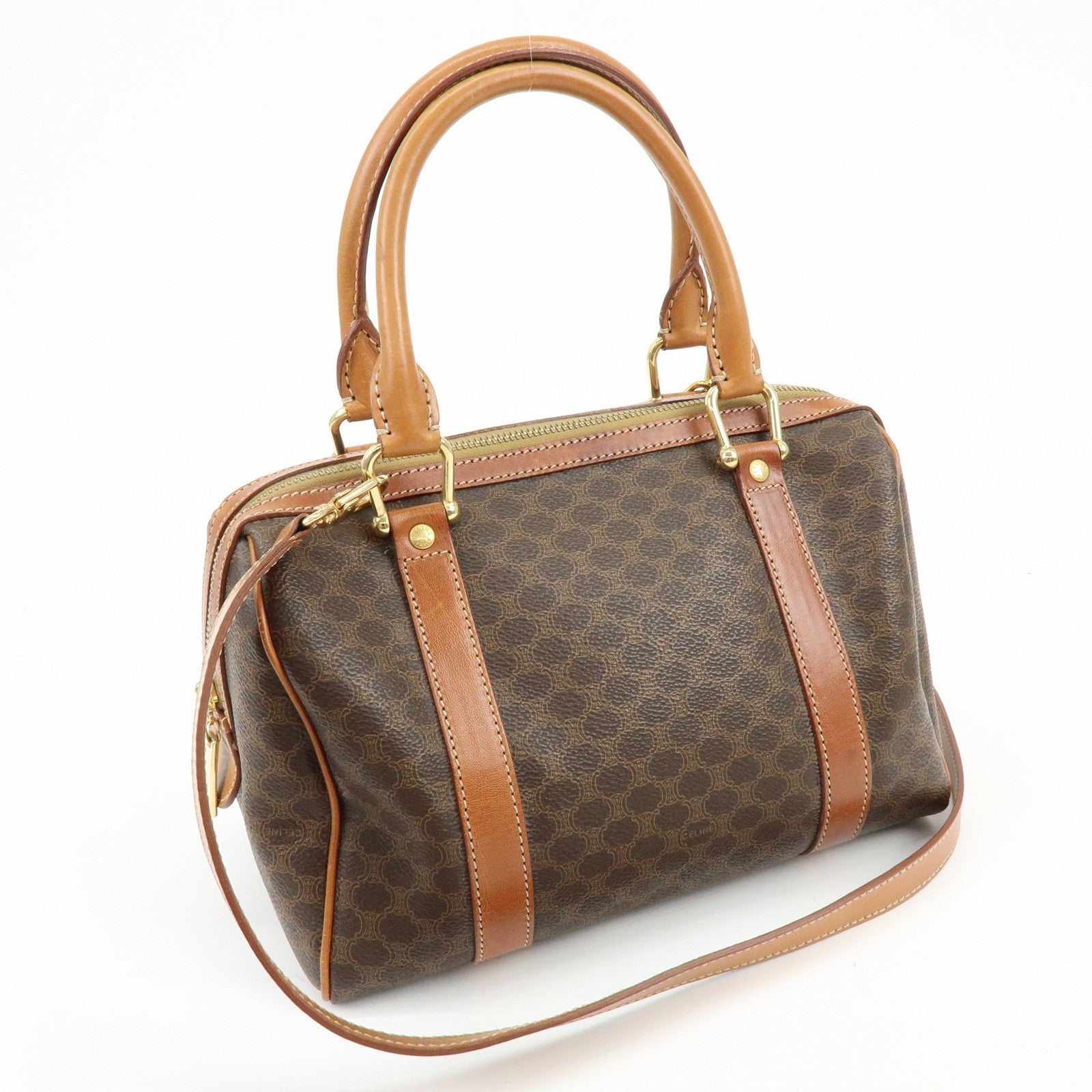 Celine Macadam Logo 2Way Boston Hand Bag - Brown, PVC Leather