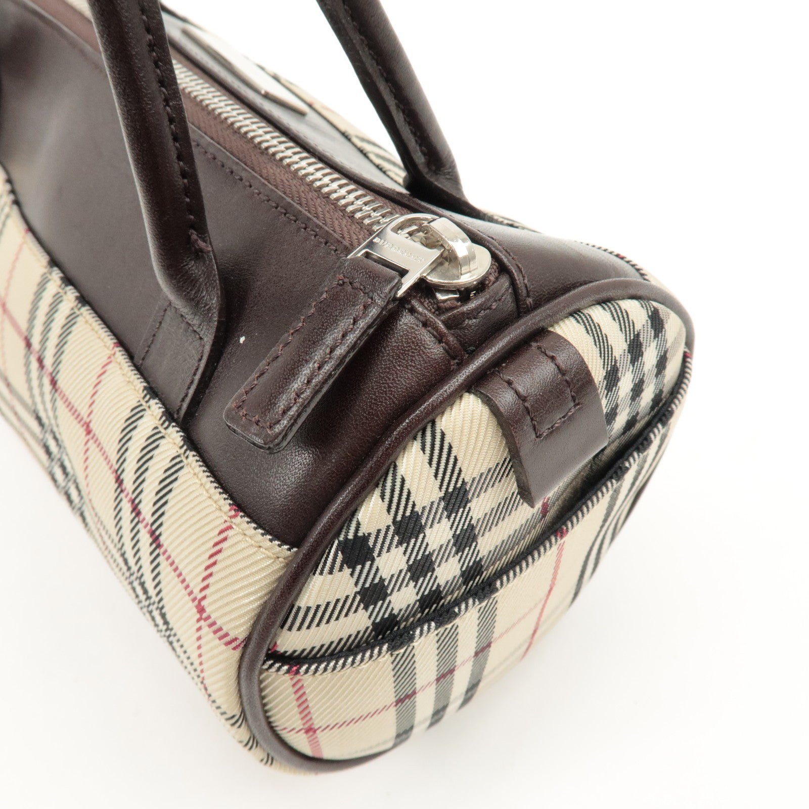 Burberry Nova Plaid Hand Bag - Beige Brown, Leather Canvas