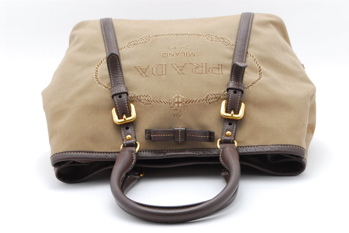 Prada Triangle Logo Tote Bag - Brown, Canvas