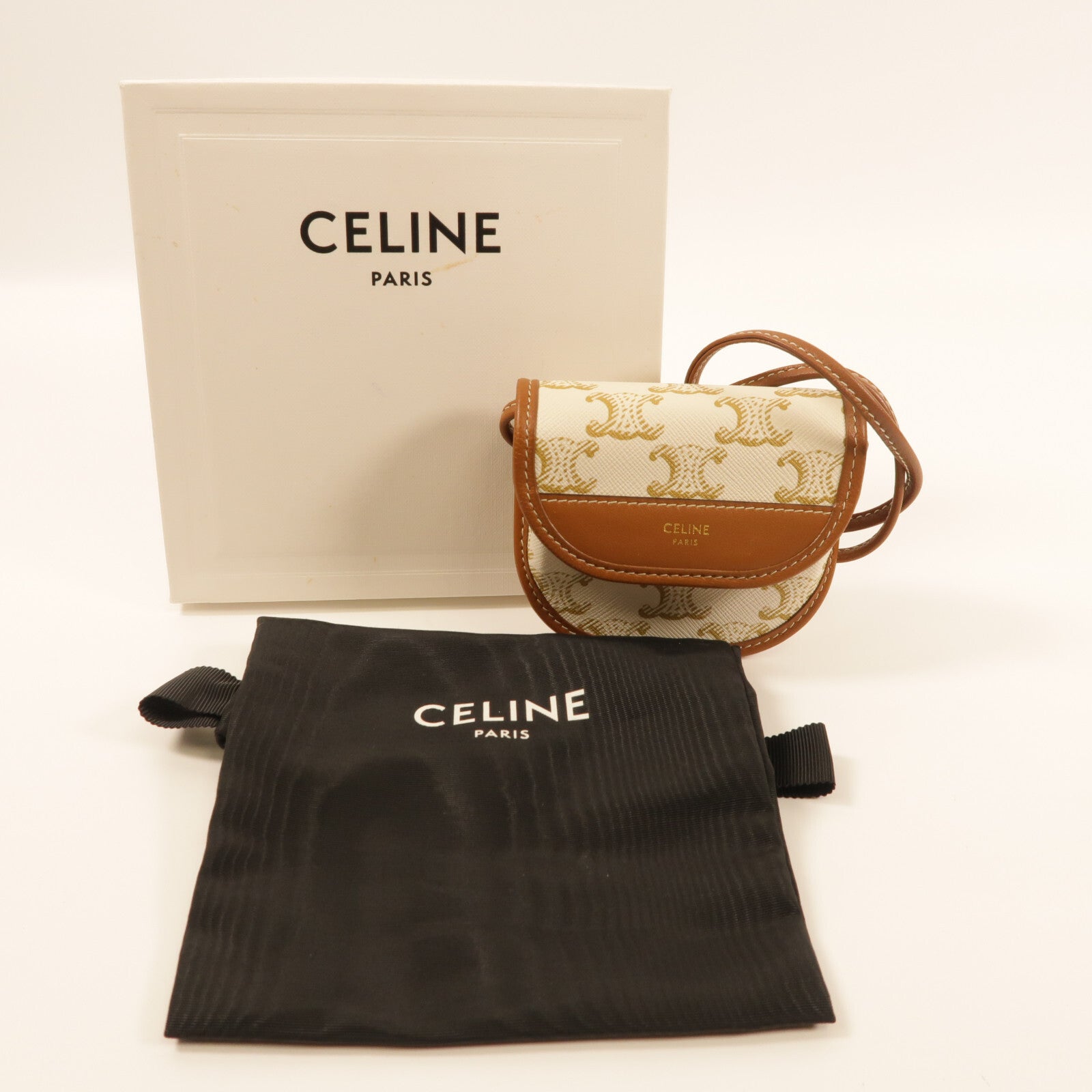 Celine Coin Purse With Strap - Brown, PVC Coated Canvas