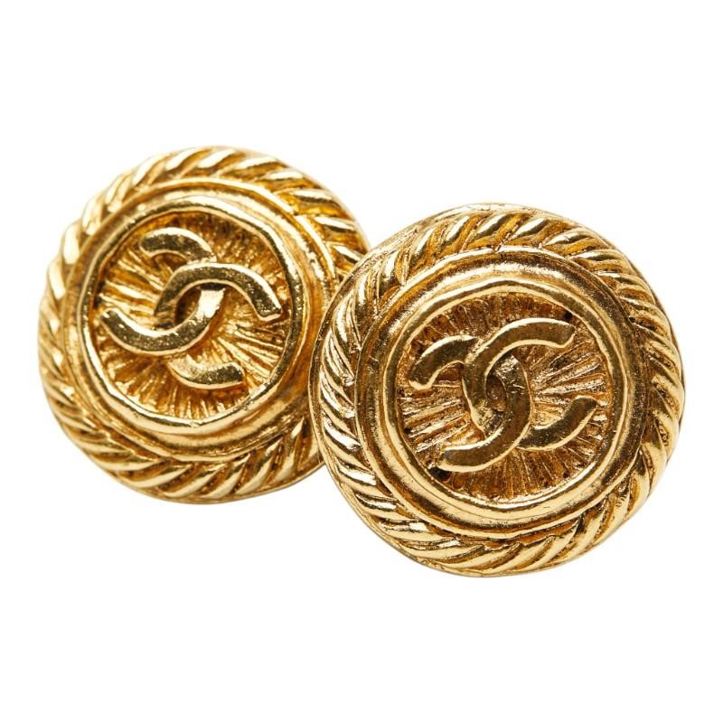 Chanel Vintage Coco Mark Earrings - Gold, Gold Plated