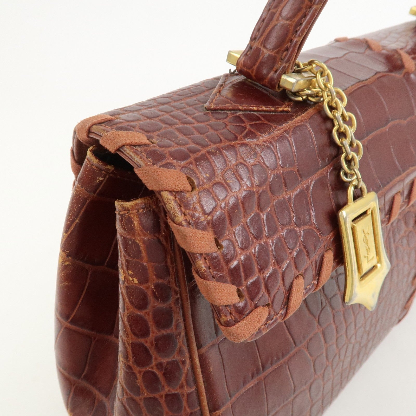 Saint Laurent Paris Embossed Leather Hand Bag - Red Brown, Leather