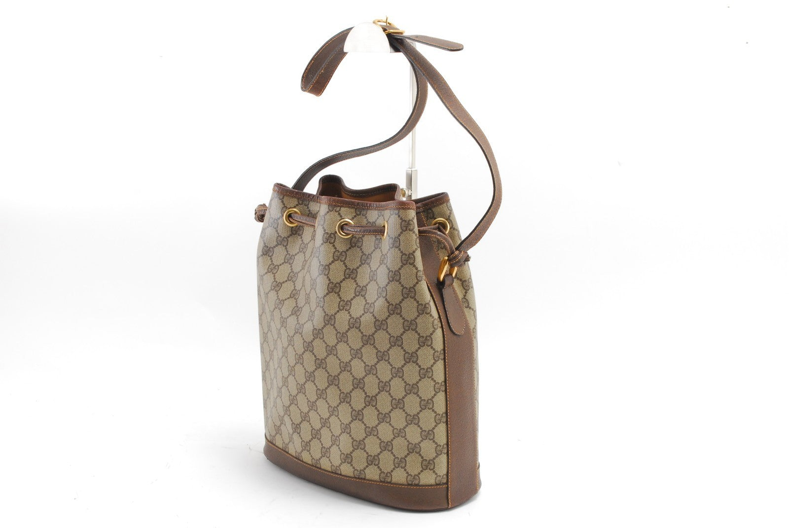 Gucci GG Supreme Drawstring Shoulder Bag - Brown, PVC Leather