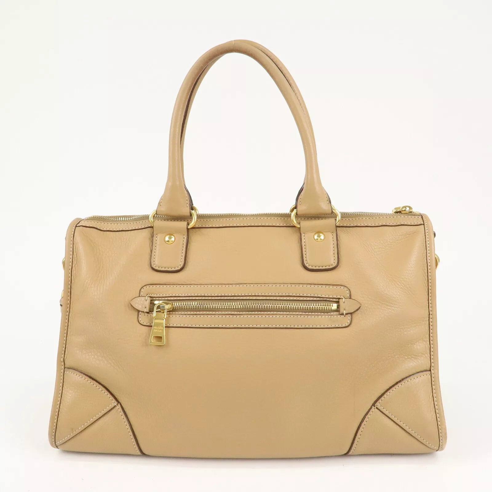 PRADA Logo Leather 2Way Bag - Beige, Leather