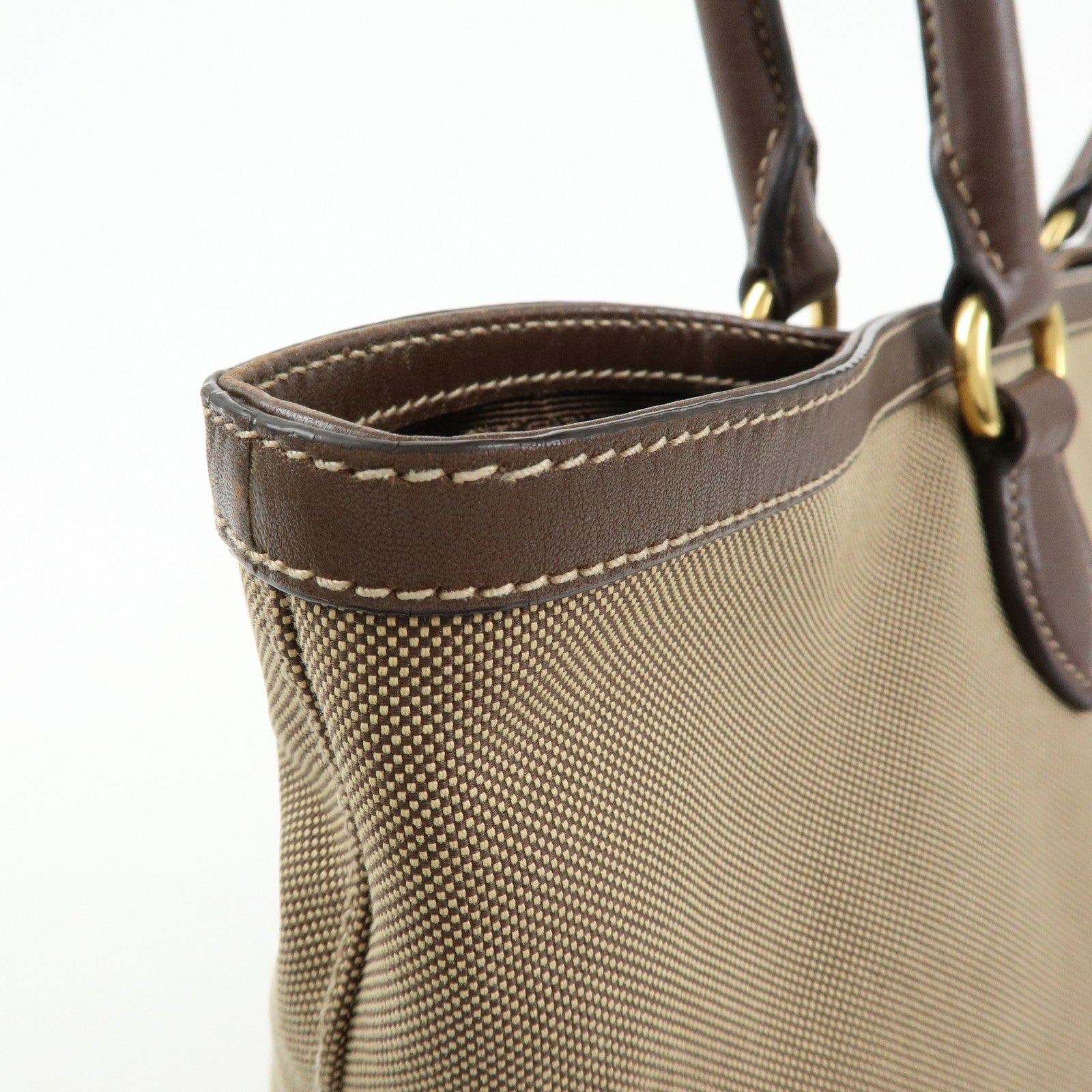 Prada Triangle Logo Jacquard Tote Shoulder Bag - Beige, Leather