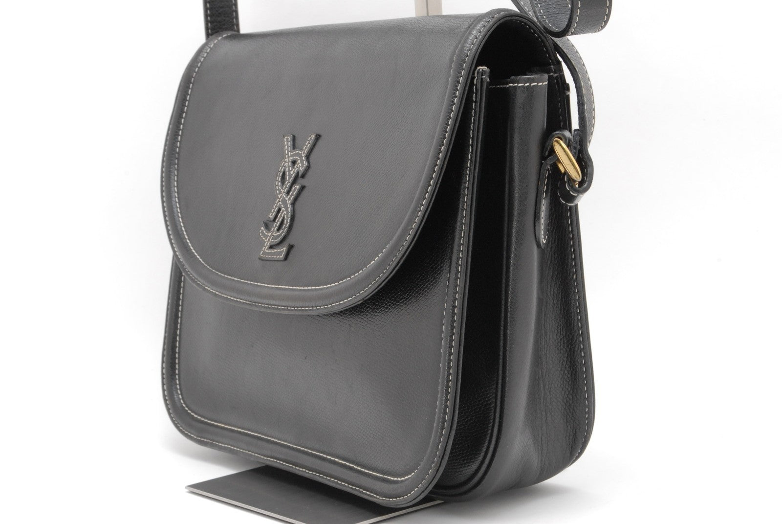 Saint Laurent Yves Vintage Shoulder Tote Stitch Bag - Black, Leather