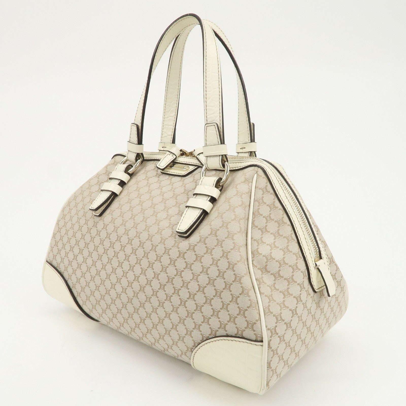 Celine Macadam Boston Hand Bag - Beige Ivory, Canvas Leather