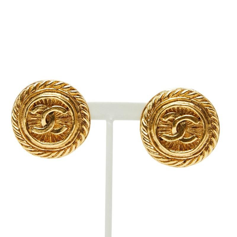 Chanel Vintage Coco Mark Earrings - Gold, Gold Plated