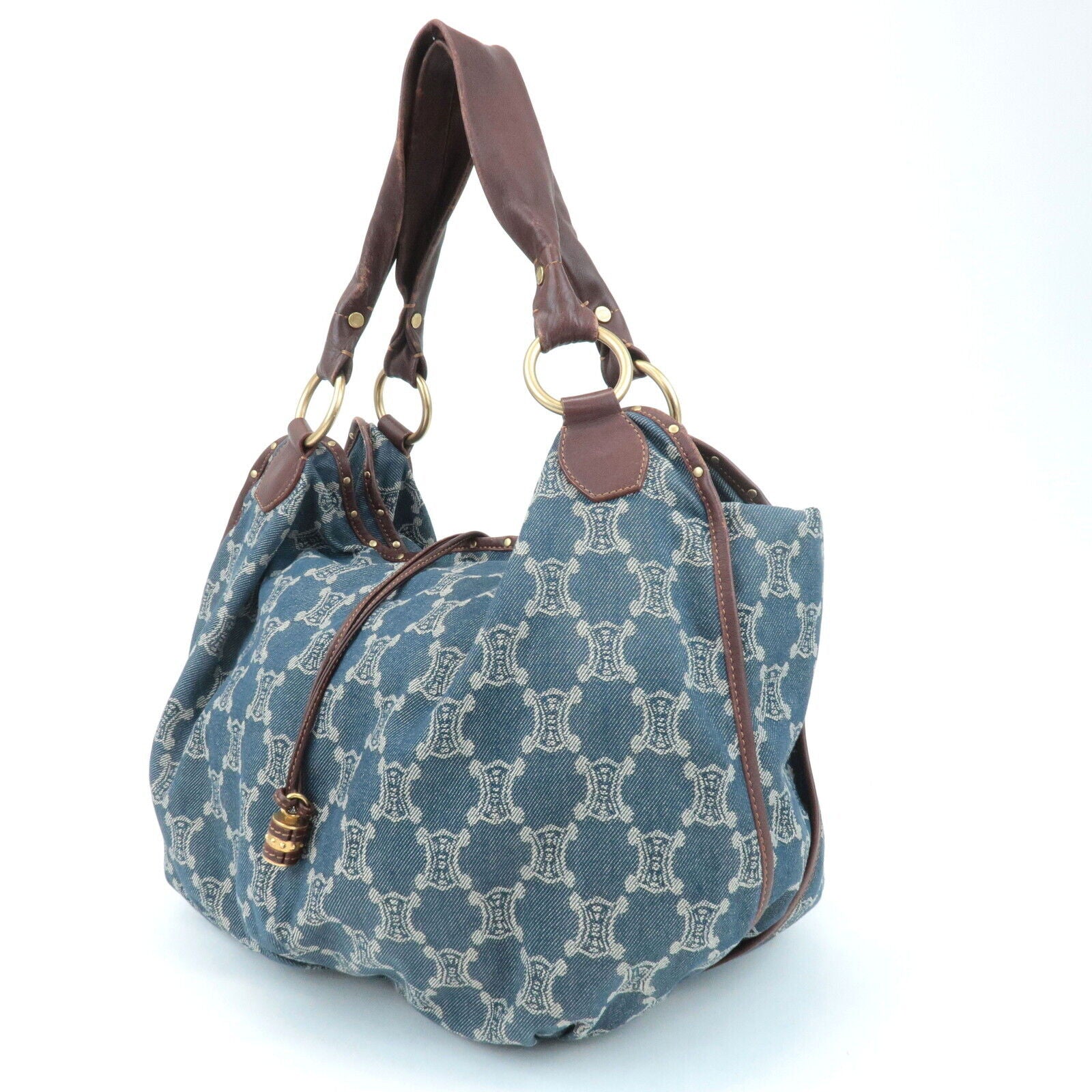 Celine Macadam Denim Leather Bitter Sweet Shoulder Bag - Blue/Brown, Denim/Leather