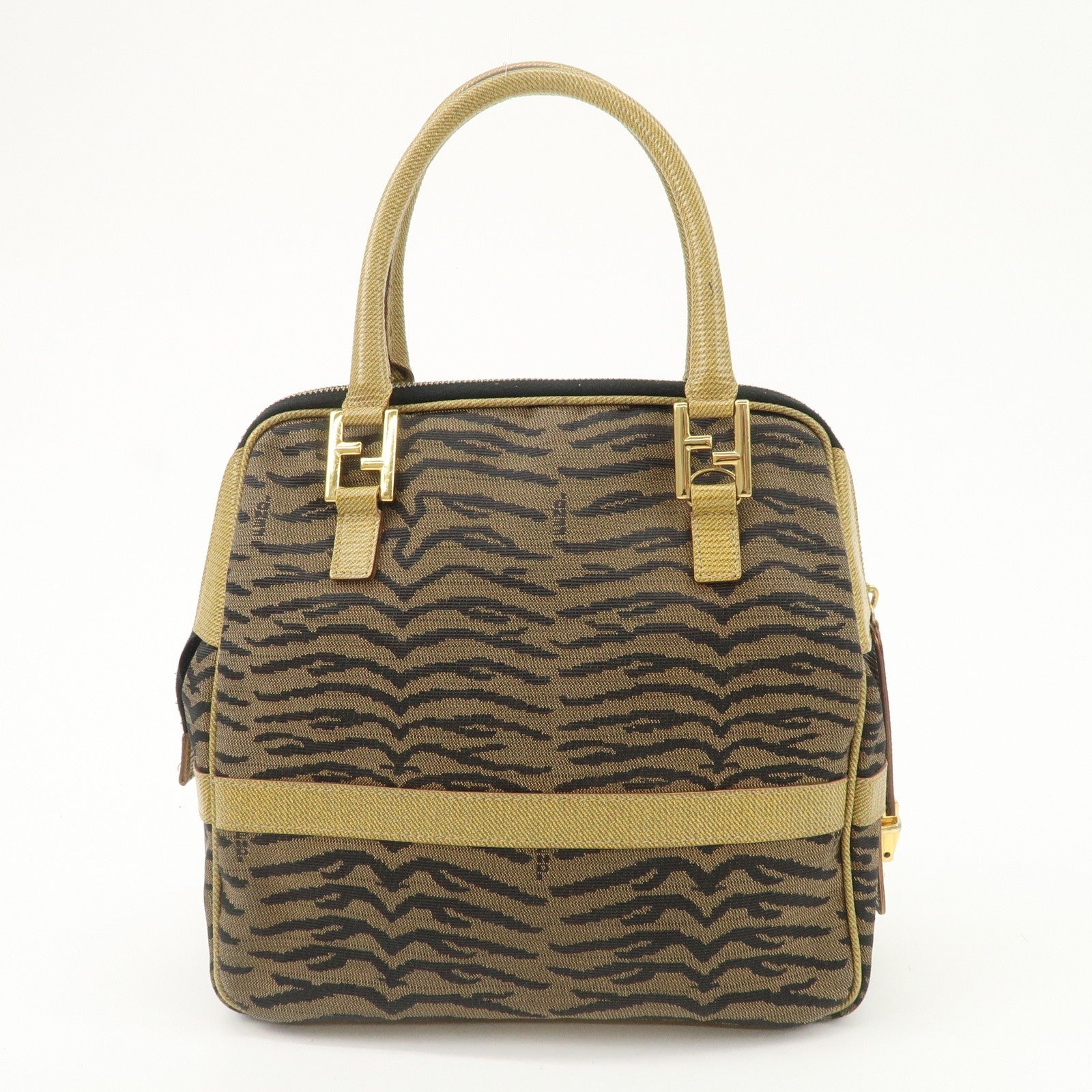 Fendi 2Way Hand Bag - Zebra Print Black Brown, Leather Canvas