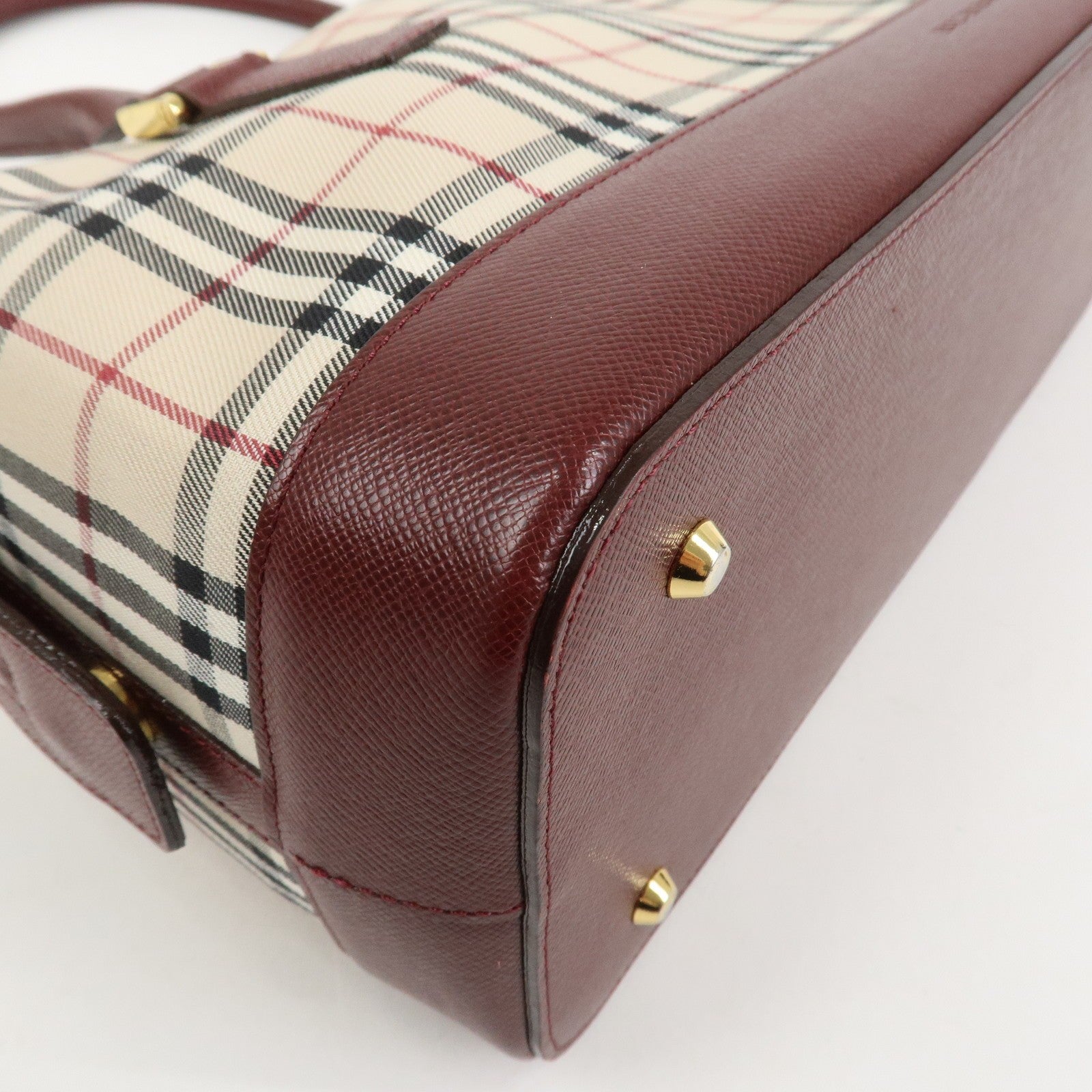 Burberry Nova Plaid Shoulder Hand Bag - Beige Bordeaux, Canvas Leather