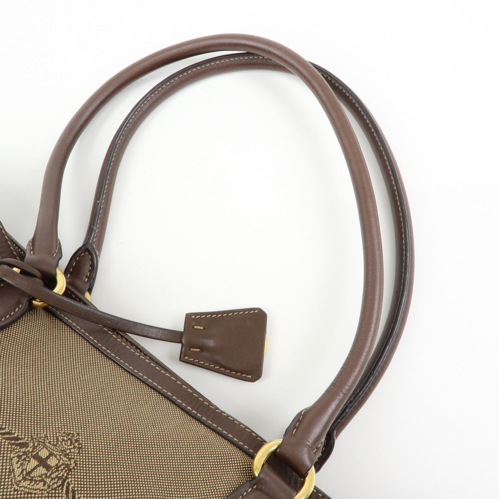 Prada Triangle Logo Jacquard Tote Shoulder Bag - Beige, Leather