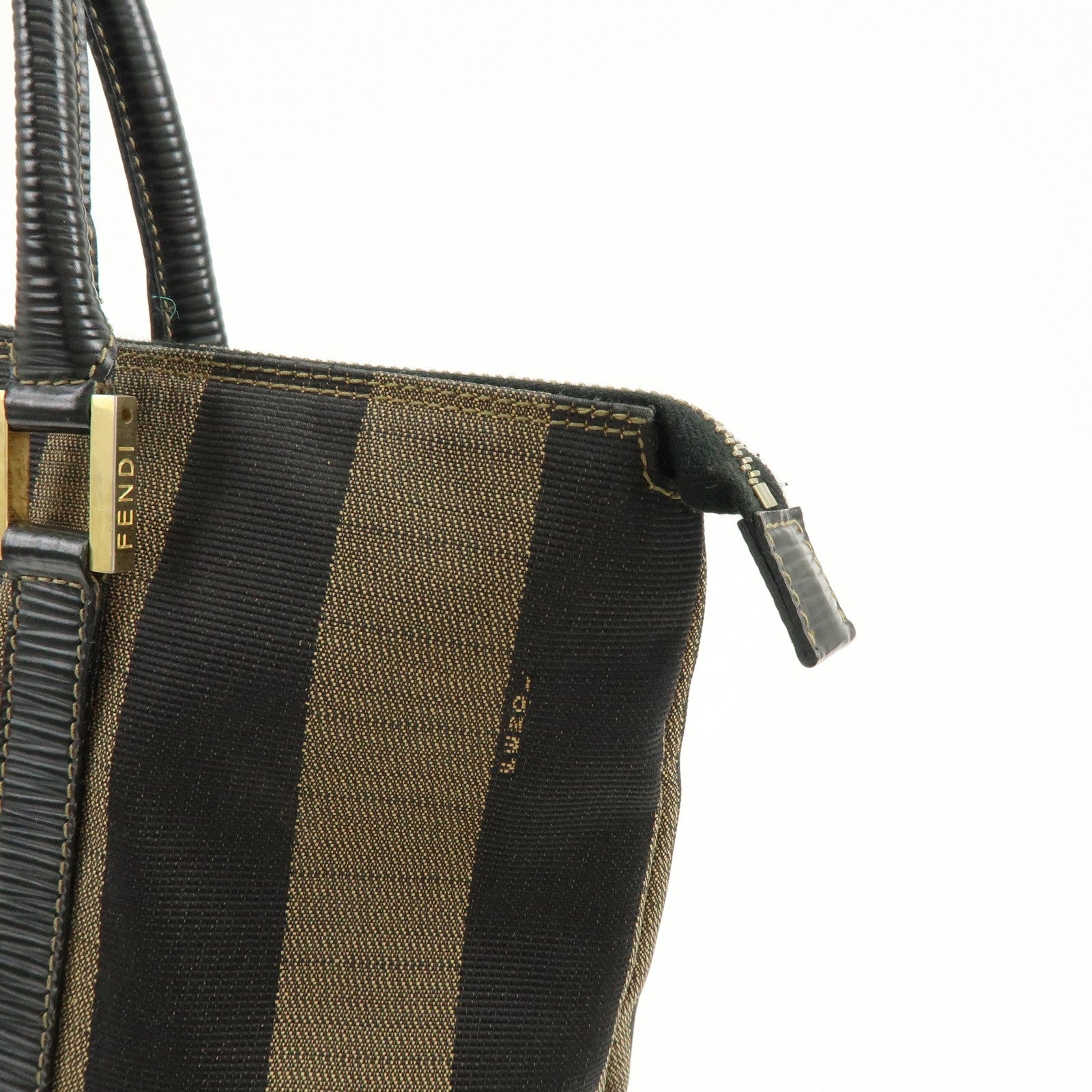 Fendi Pequin Canvas Leather Hand Bag - Brown, Canvas