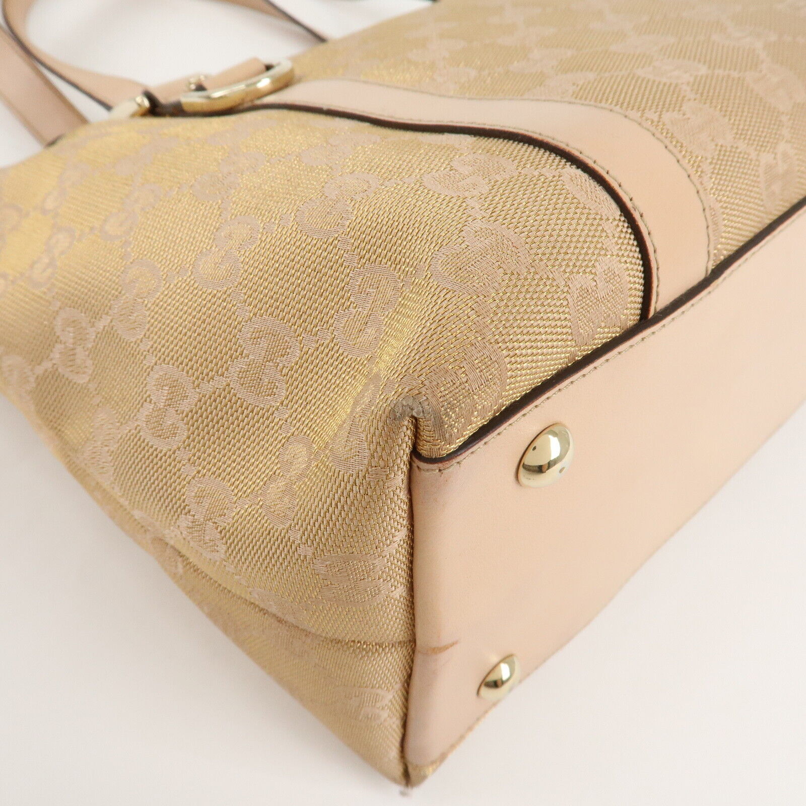 Gucci Abbey Line GG Canvas Leather Tote Bag - Pink White