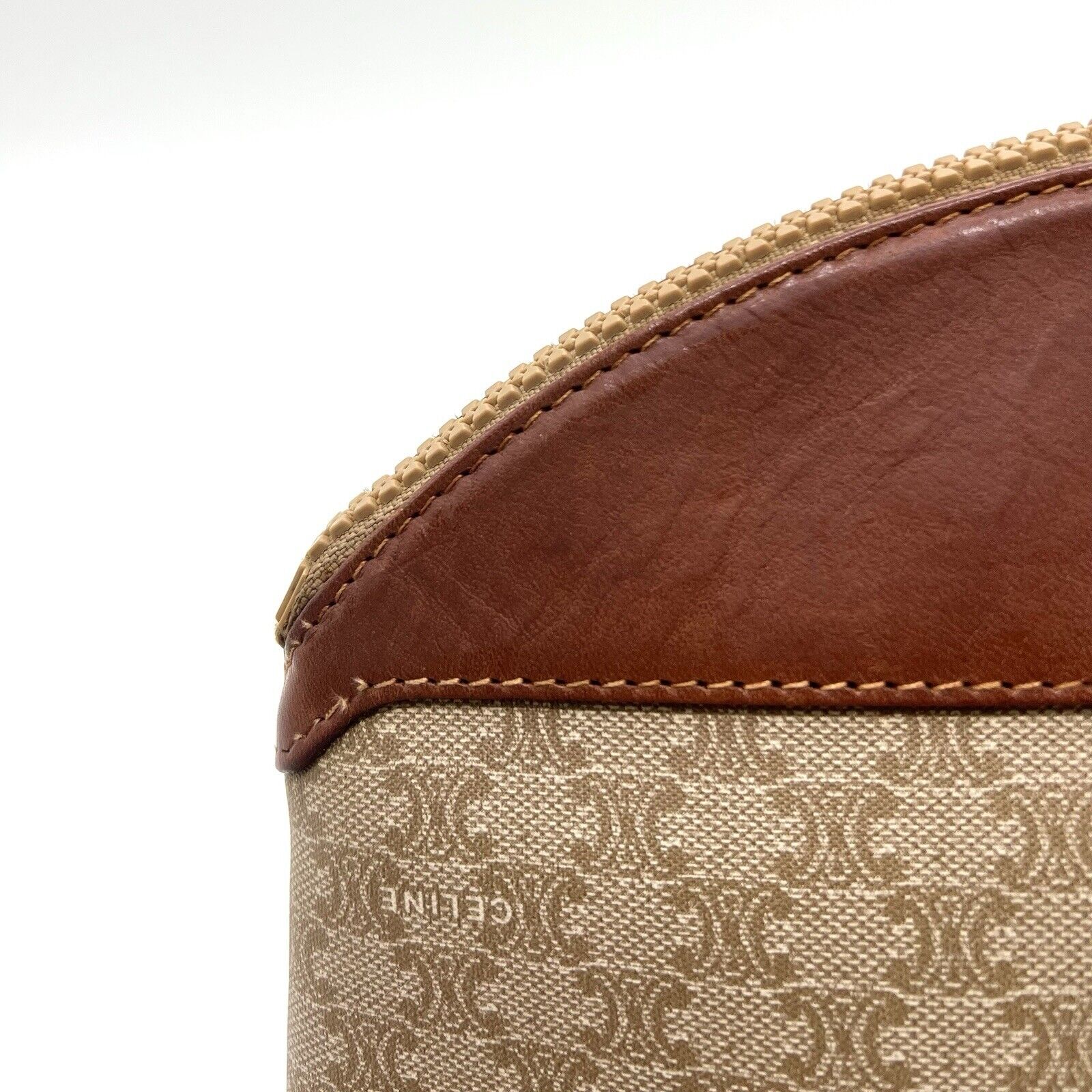 Celine Clutch Hand Bag Pouch Macadam PVC Leather Beige Brown