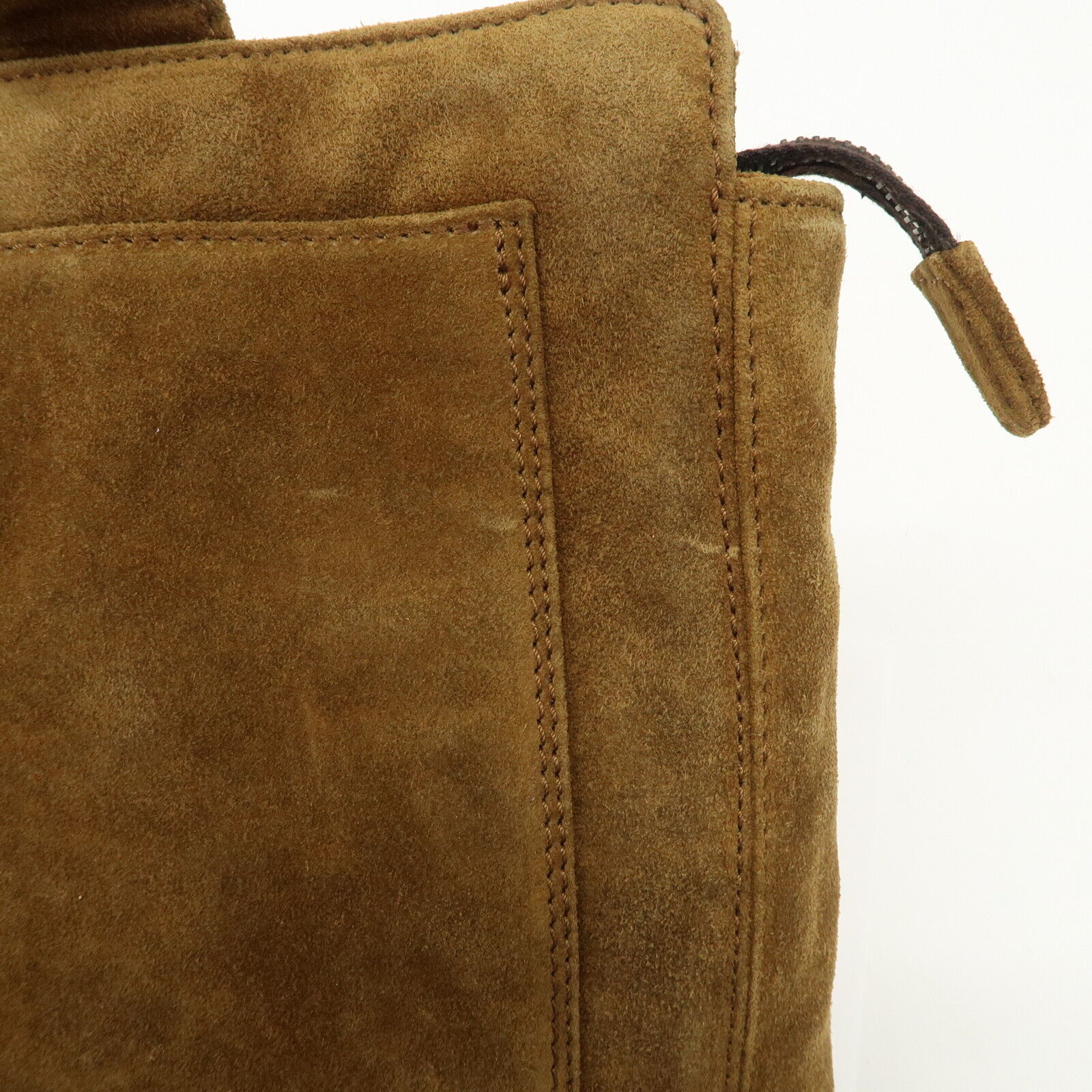Chanel Logo Suede Tote Shoulder Bag - Brown