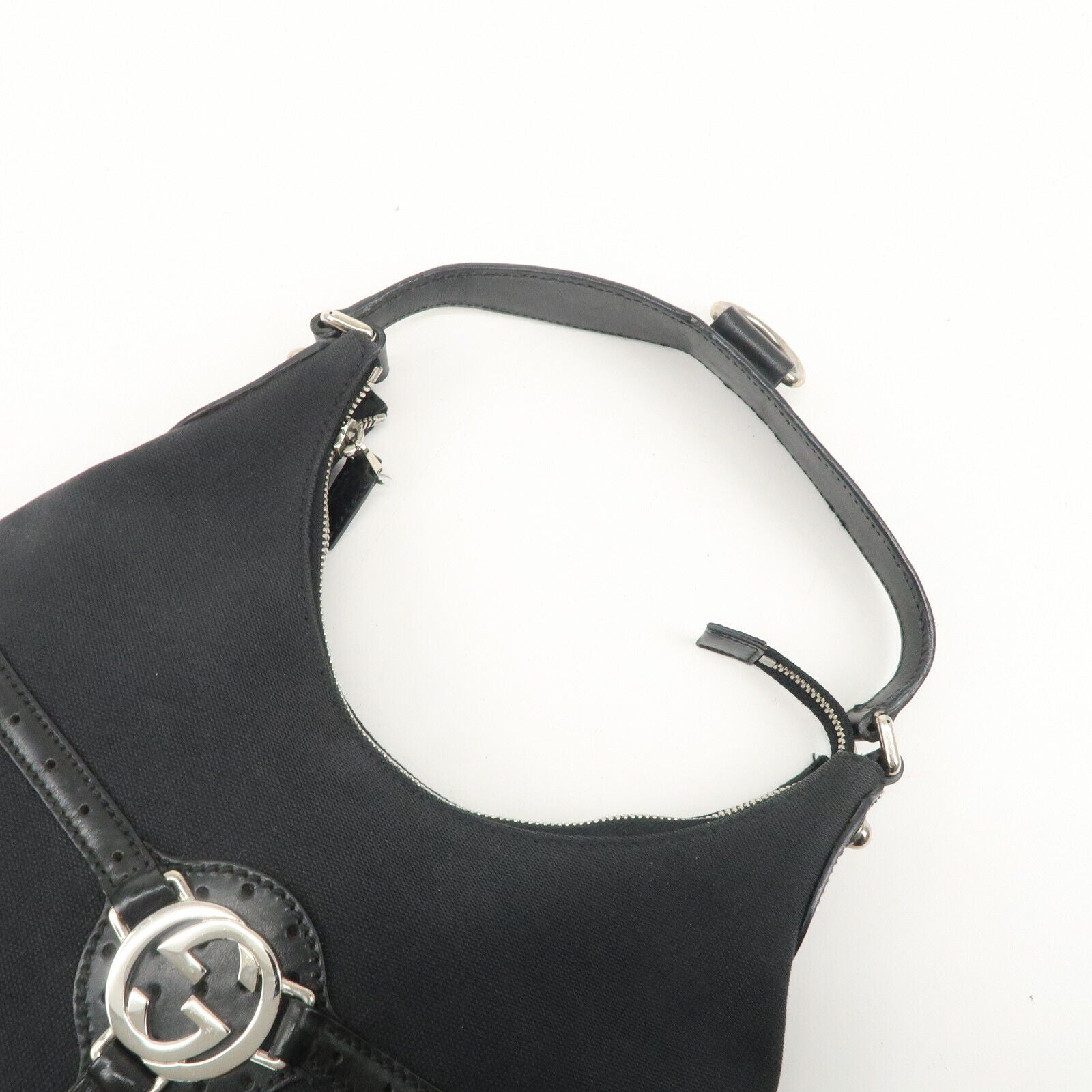 Gucci Interlocking G Canvas Leather One Shoulder Black Bag