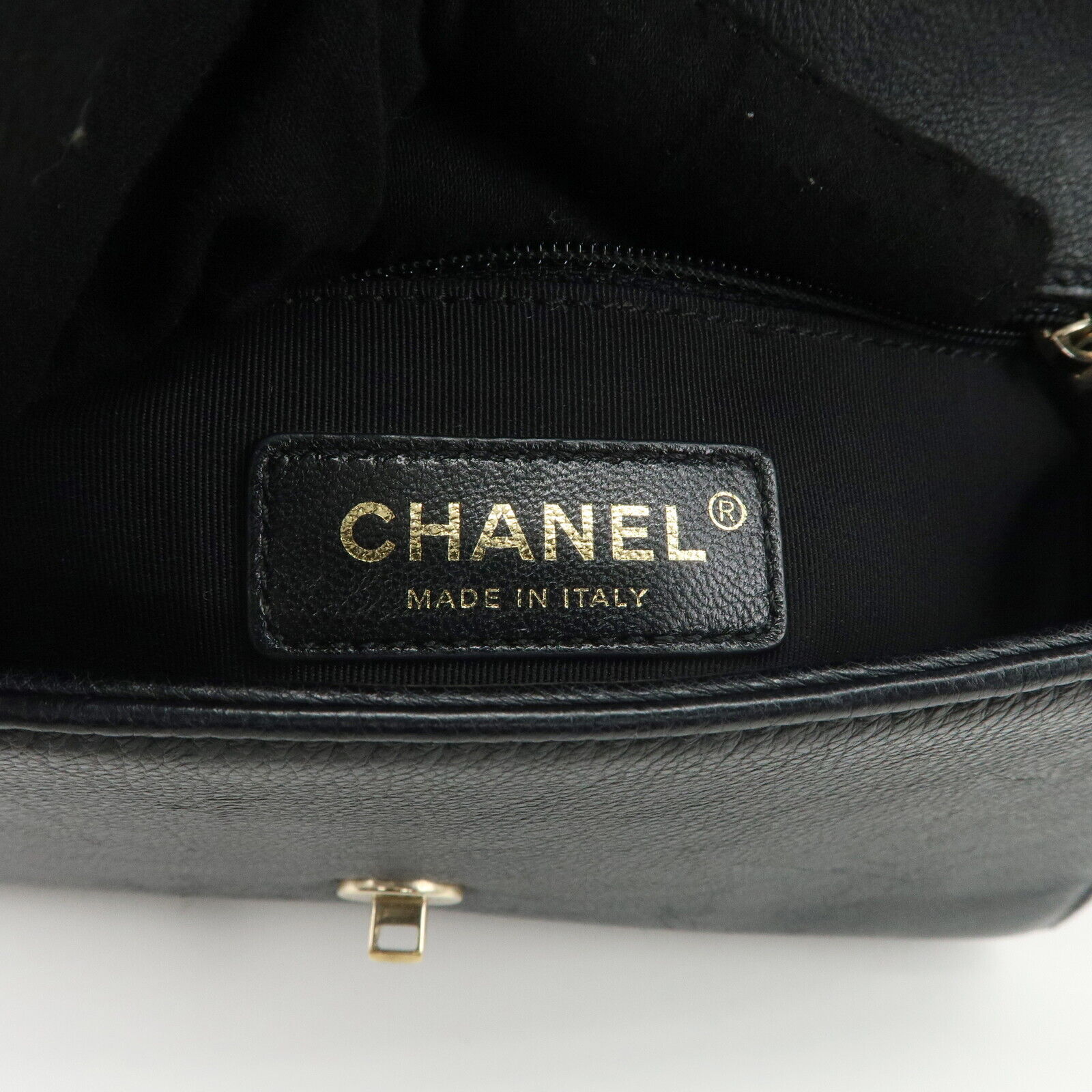 Chanel Logo Leather 2WAY Shoulder Bag Black & Gold Hardware