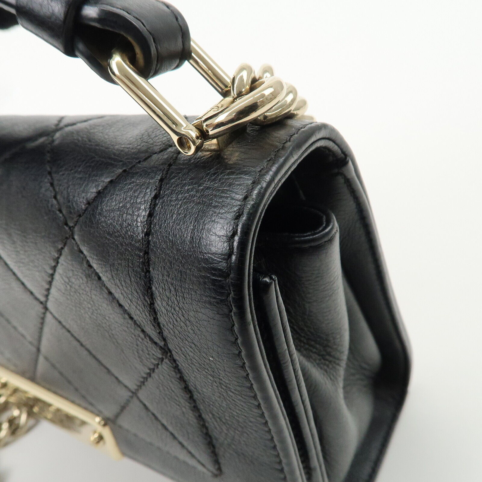 Chanel Logo Leather 2WAY Shoulder Bag Black & Gold Hardware