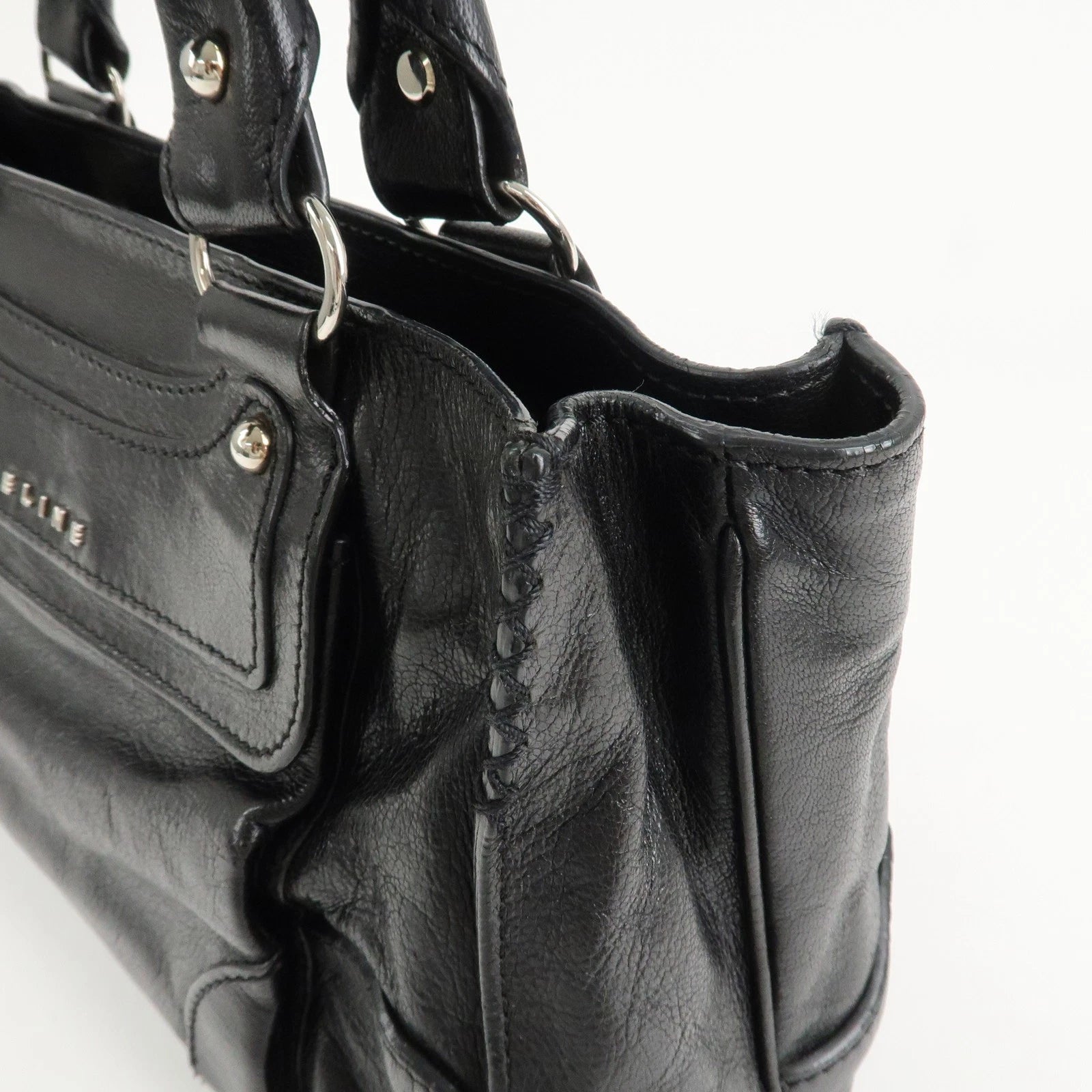 CELINE Boogie Bag Leather Hand Bag Tote Bag Black