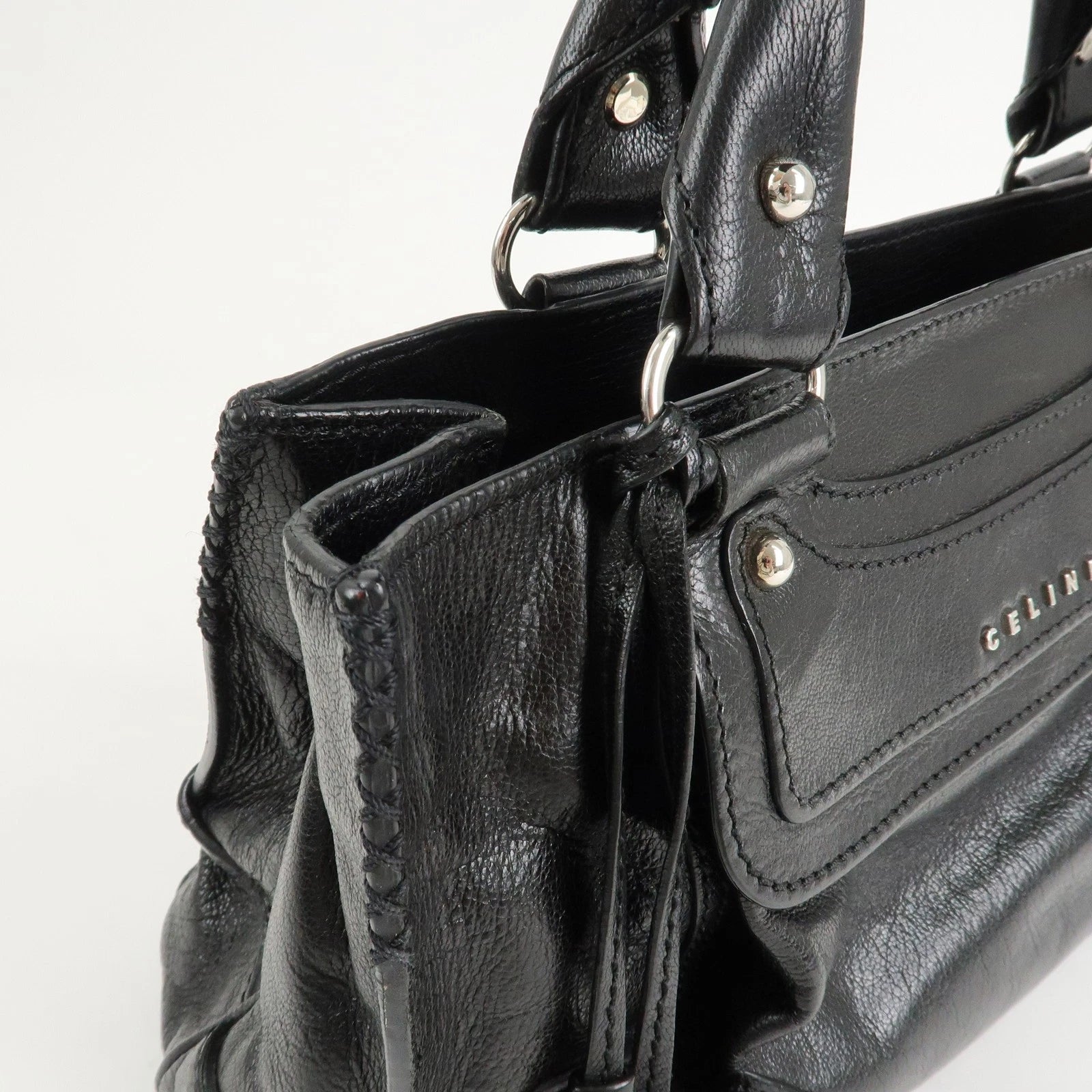 CELINE Boogie Bag Leather Hand Bag Tote Bag Black
