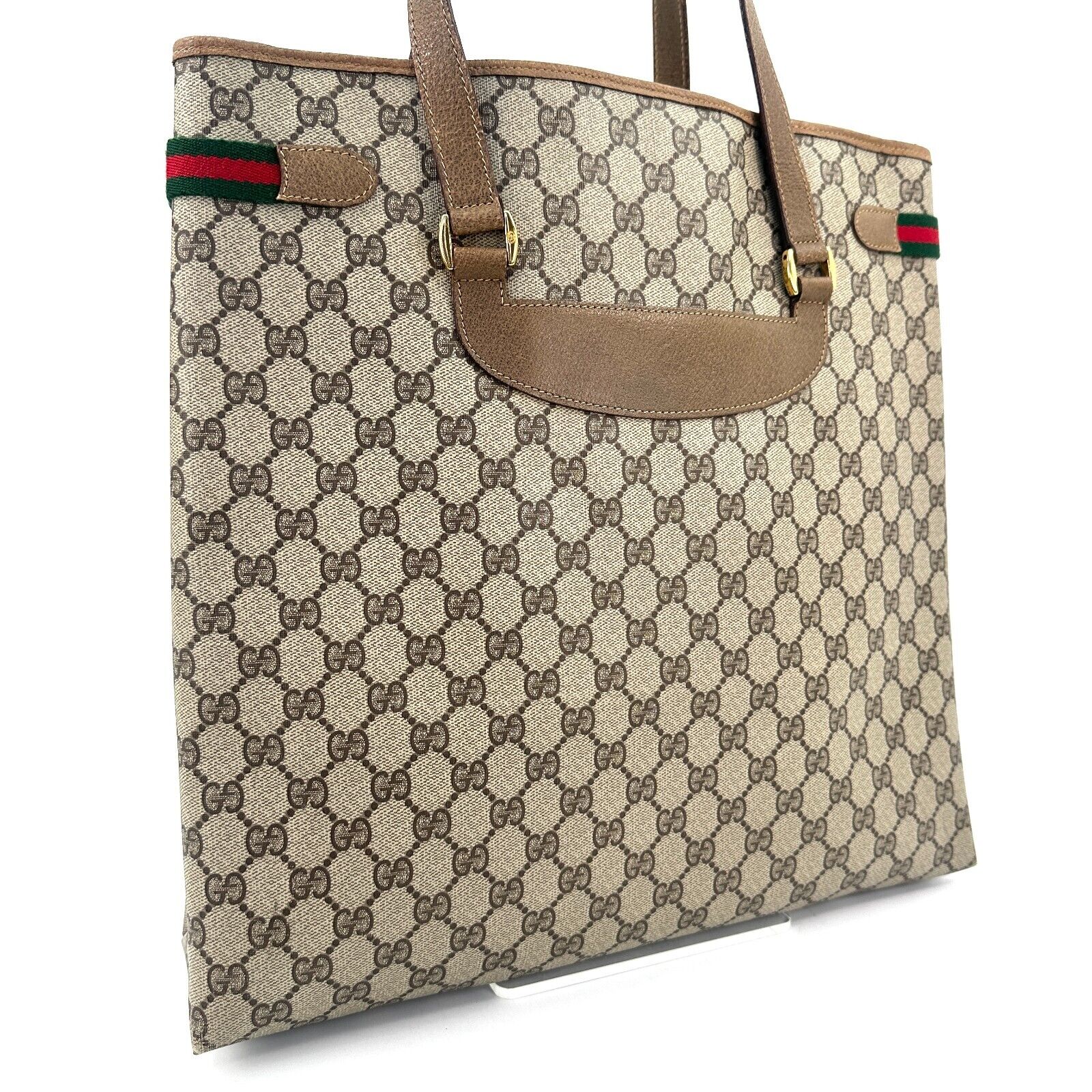 Gucci Sherry Line Shoulder Tote Bag GG PVC Leather Brown