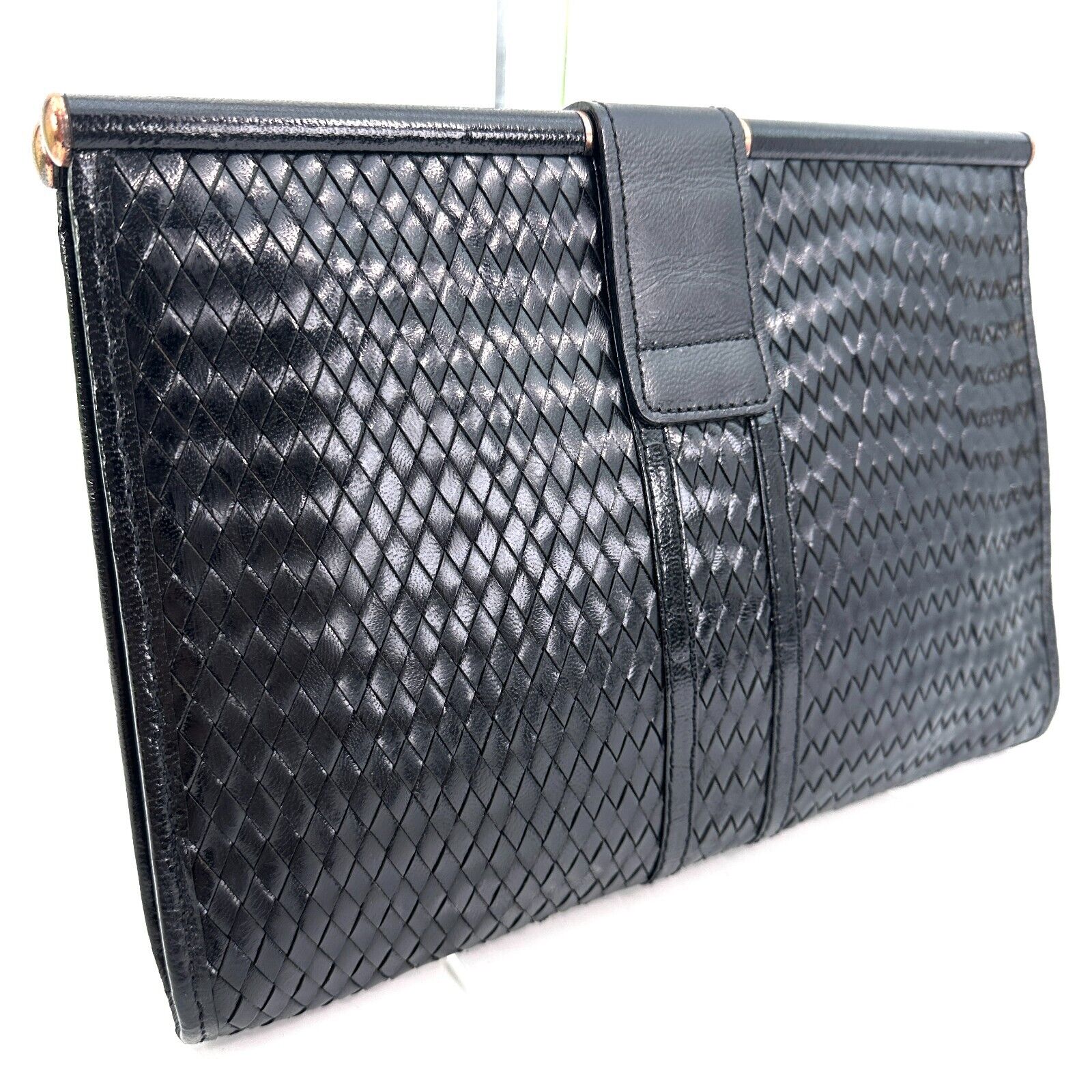 YVES SAINT LAURENT Vintage Clutch Hand Bag Leather Black