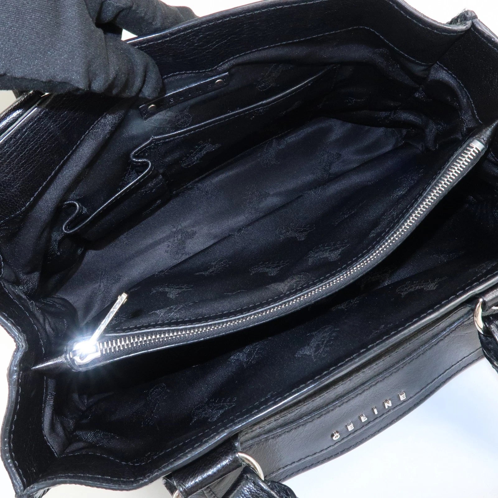 CELINE Boogie Bag Leather Hand Bag Tote Bag Black