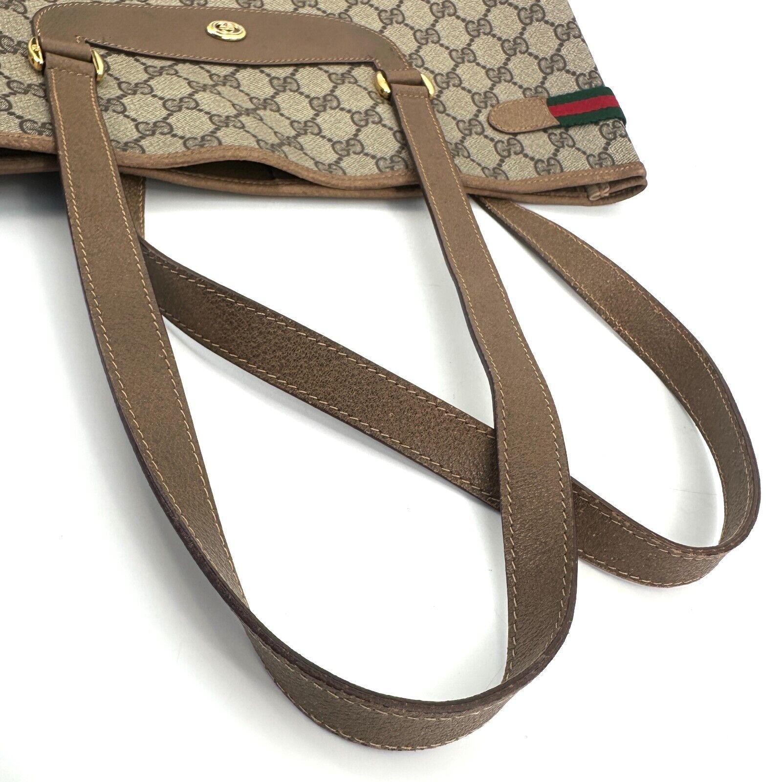 Gucci Sherry Line Shoulder Tote Bag GG PVC Leather Brown